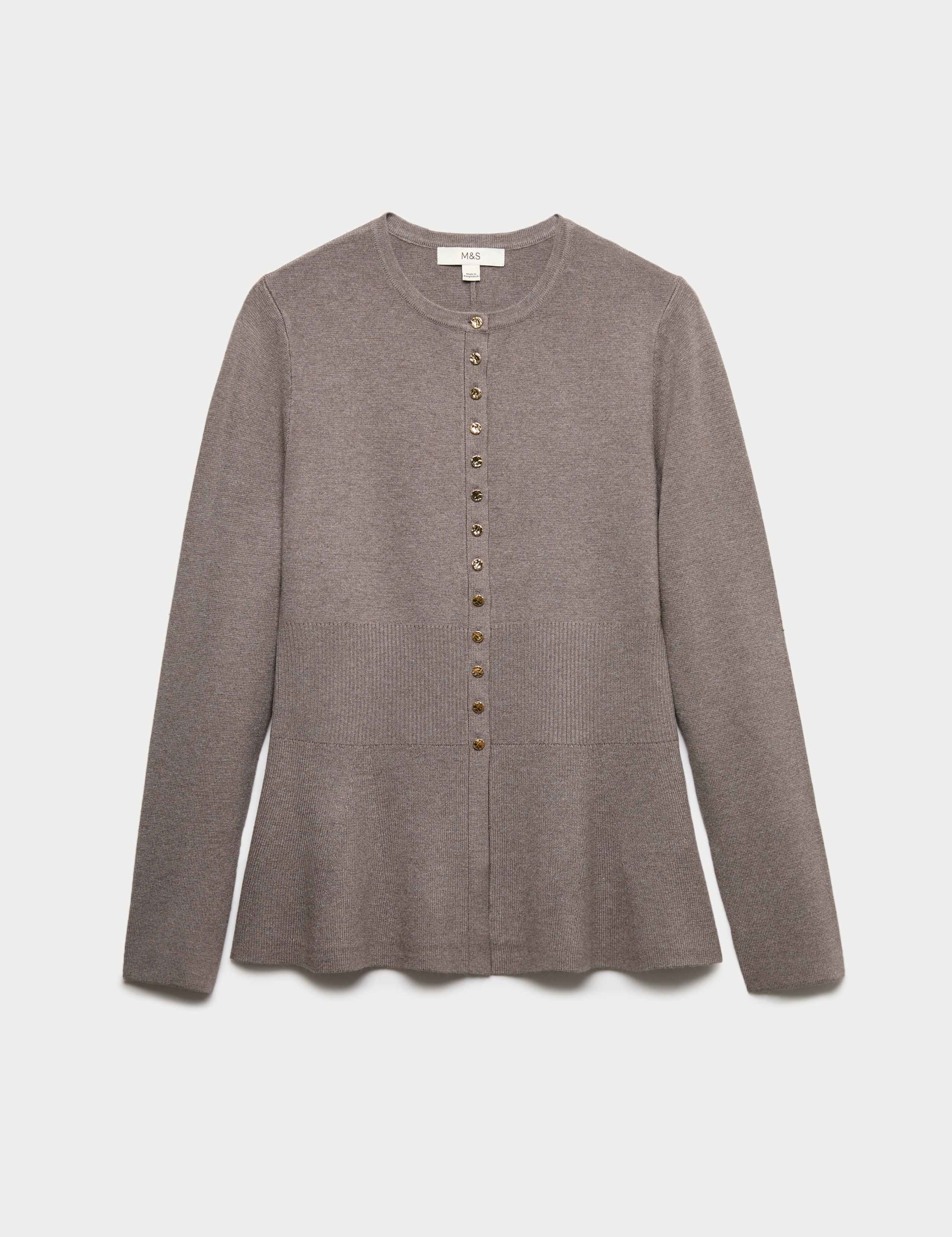 Crew Neck Peplum Slim Fit Cardigan