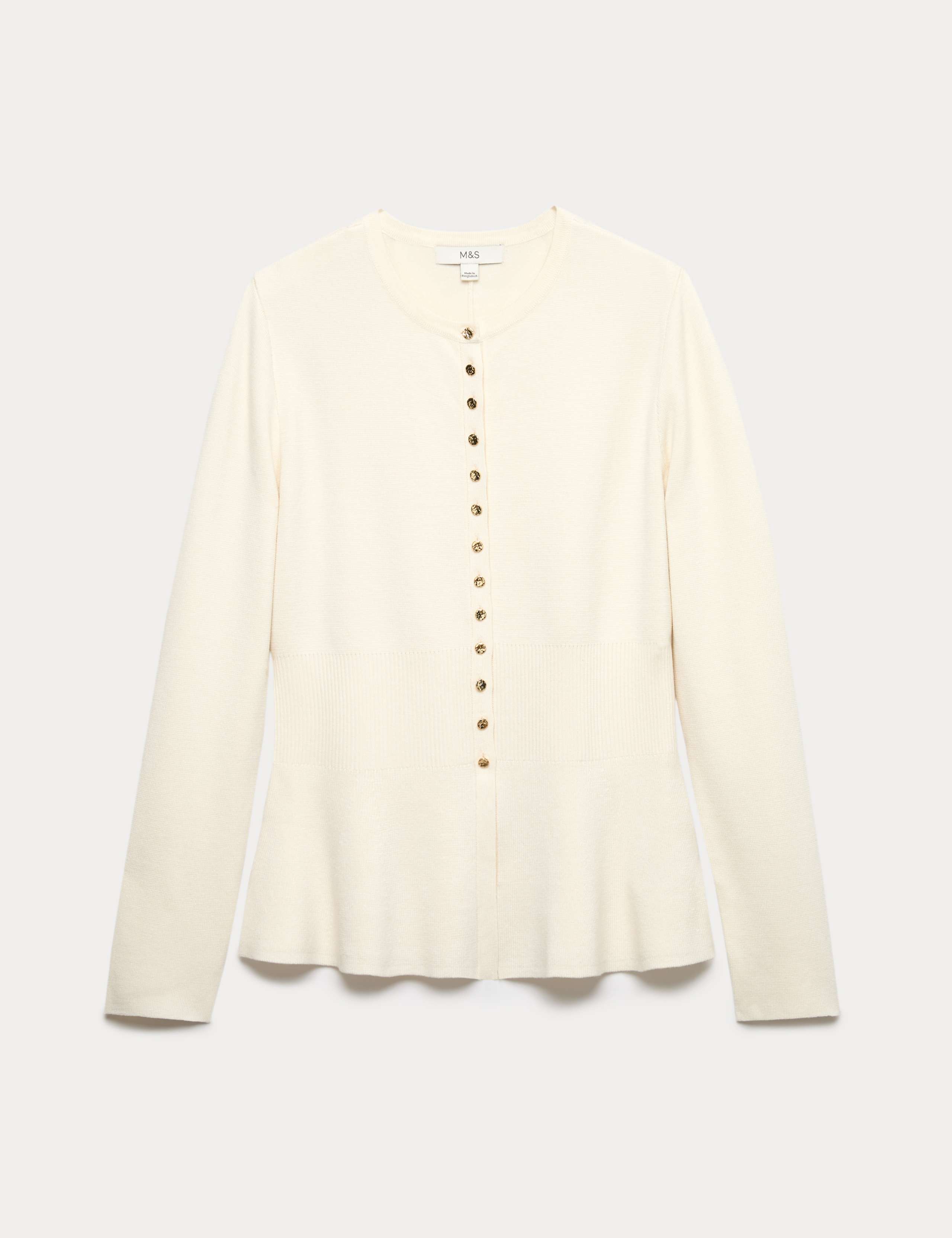 Crew Neck Peplum Slim Fit Cardigan