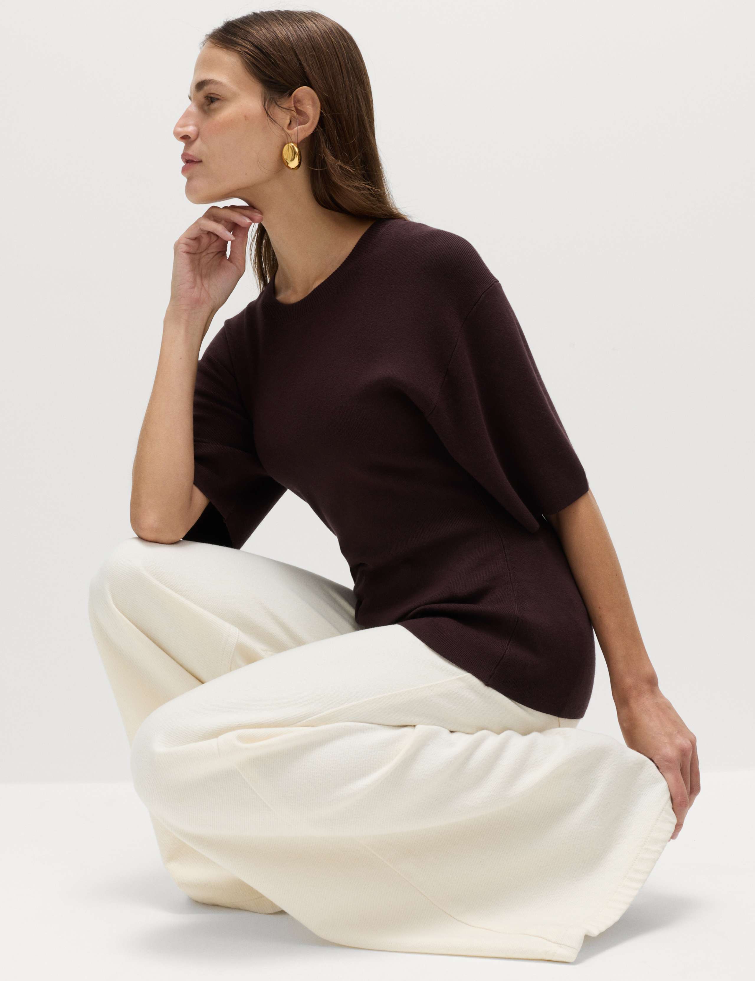 Crew Neck Waisted Slim Fit Knitted Top