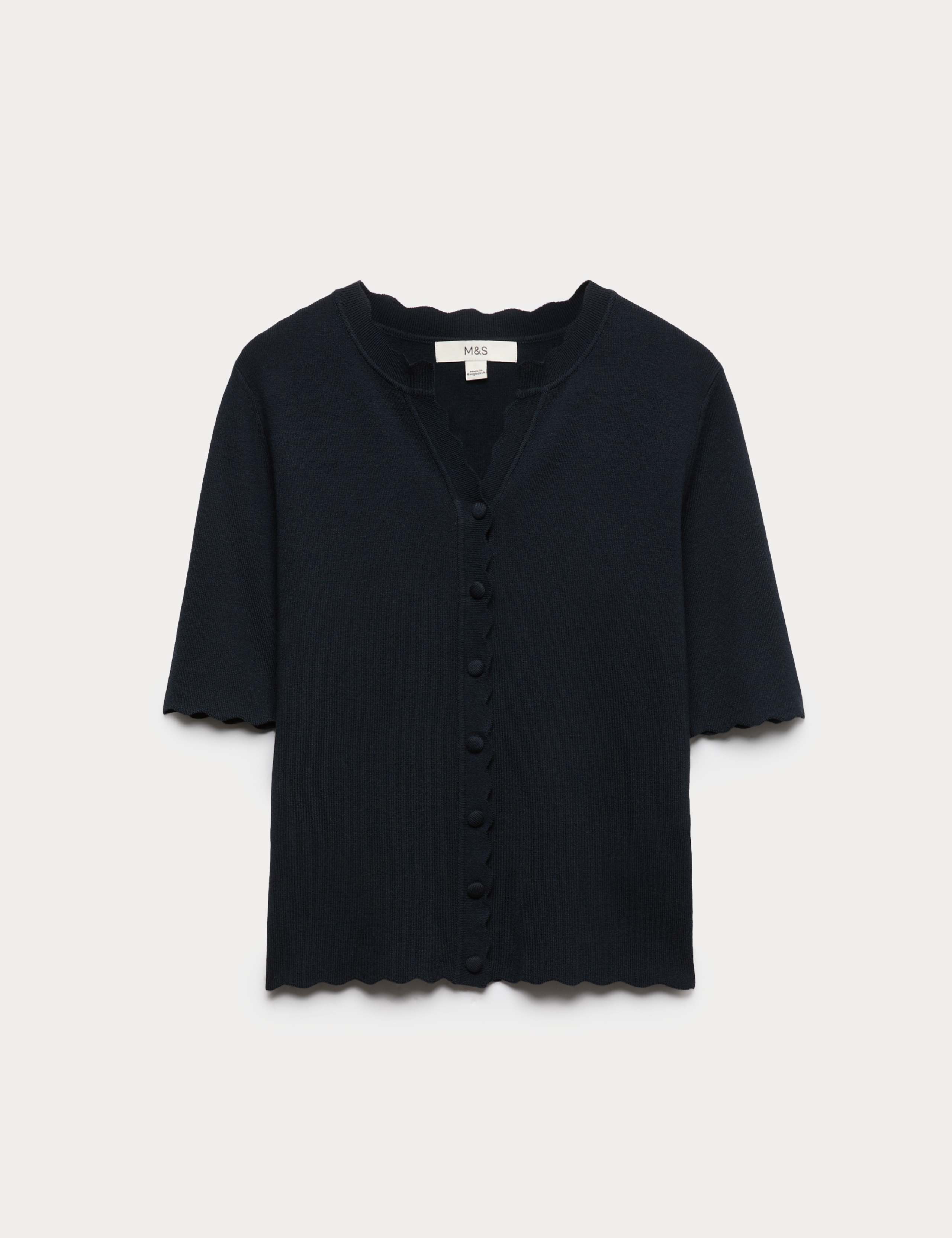 Ribbed Scallop Edge Slim Fit Cardigan