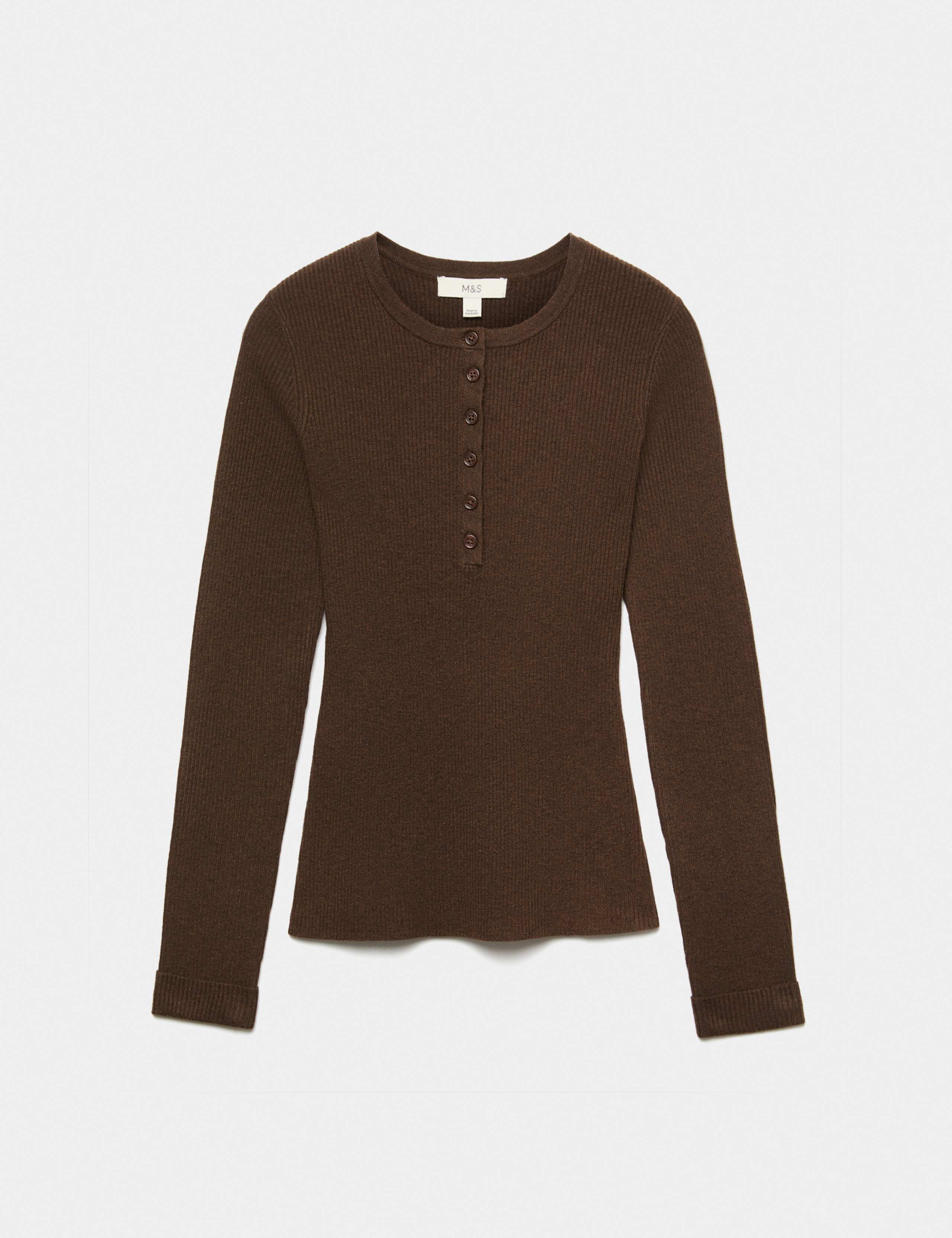 Ribbed Round Neck Fitted Knitted Top With Wool