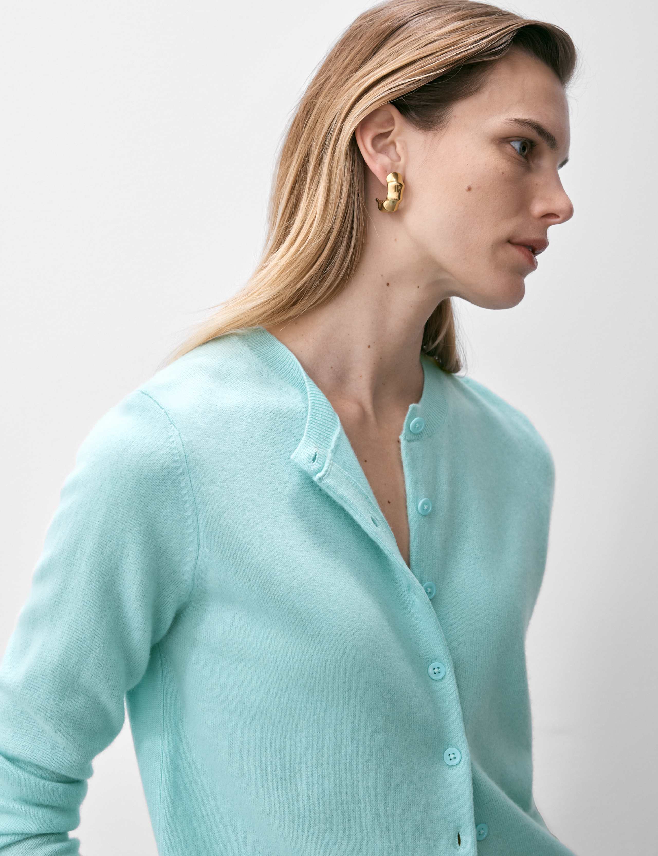 Pure Cashmere Crew Neck Relaxed Cardigan