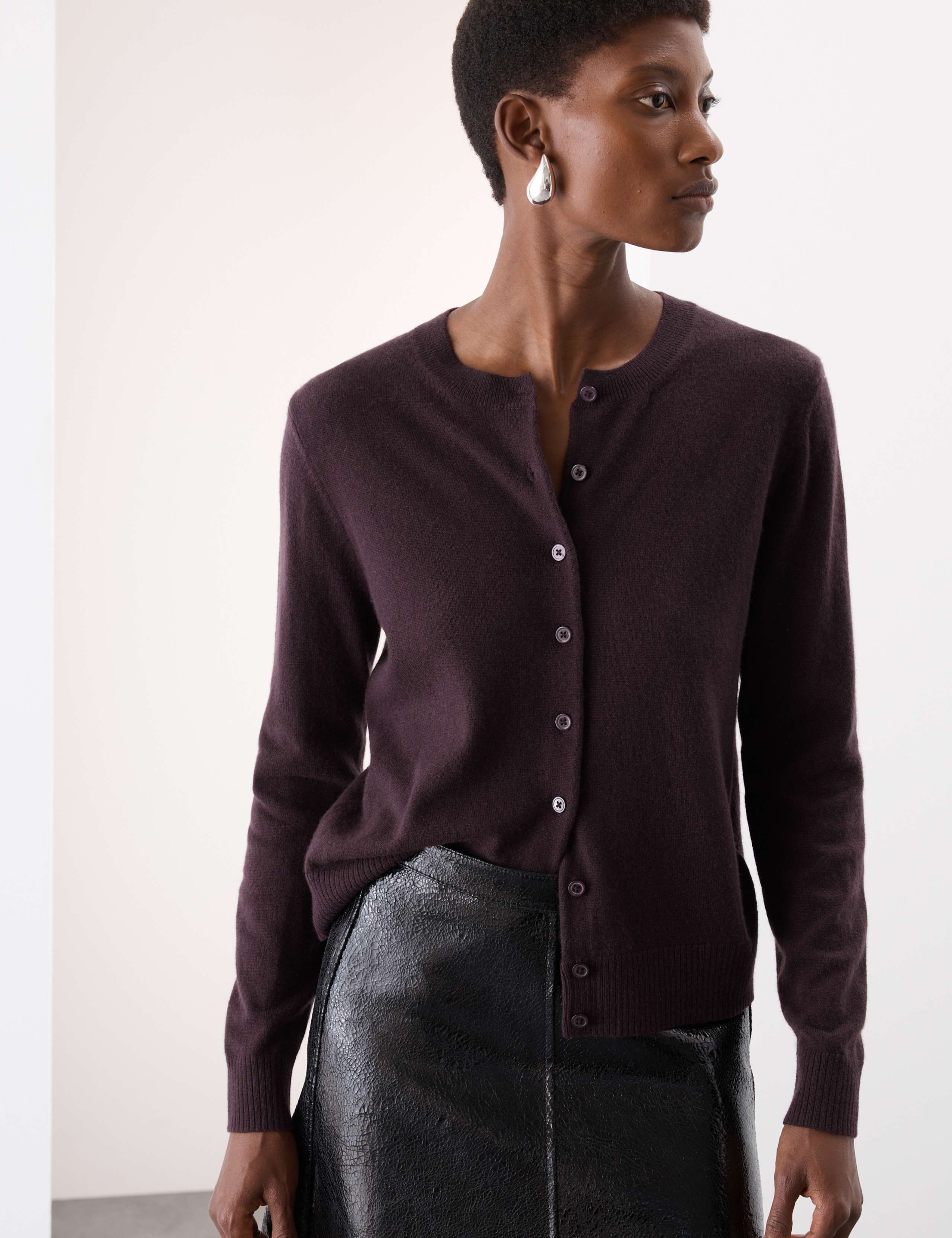 Pure Cashmere Crew Neck Relaxed Cardigan