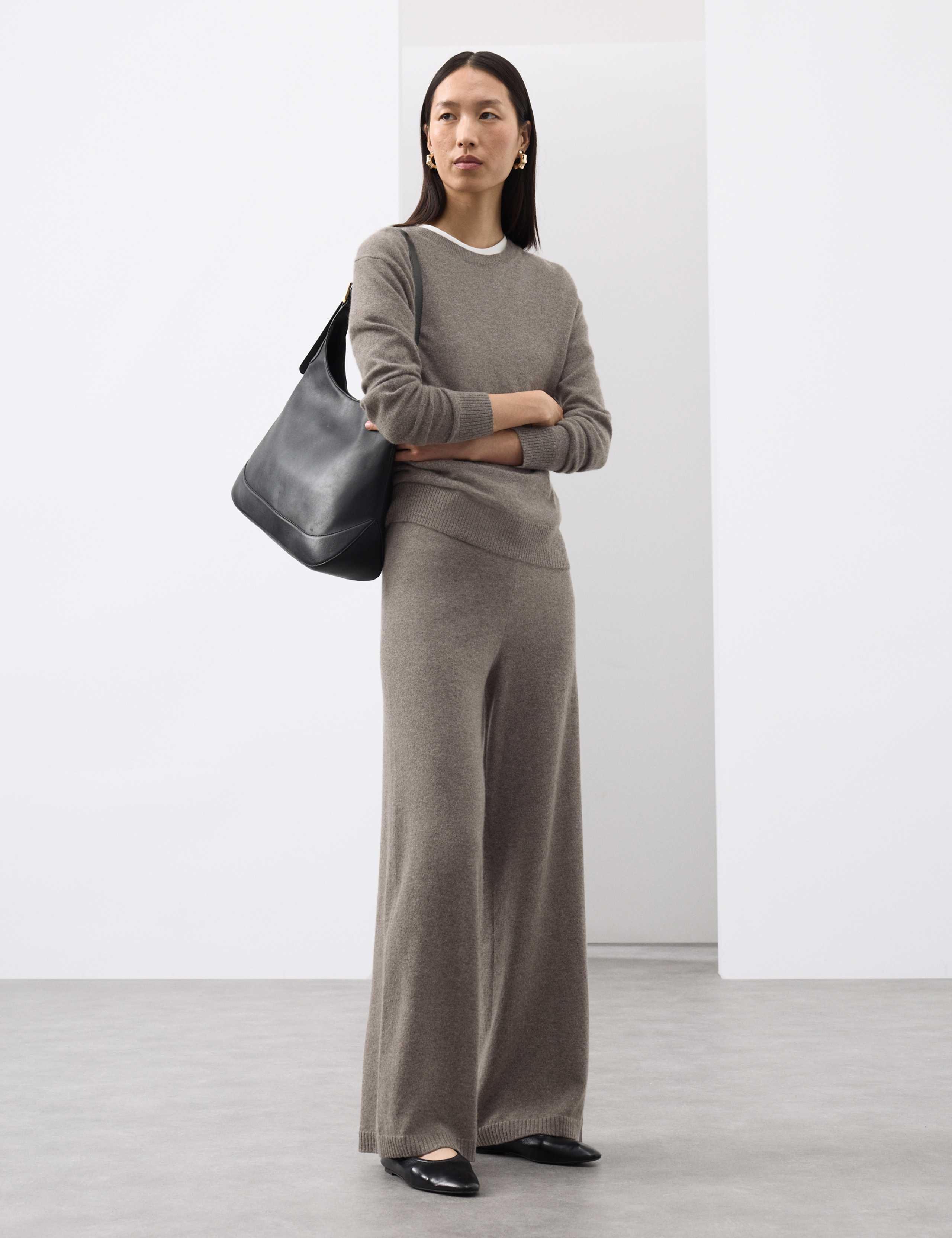 Pure Cashmere Wide Leg Trousers
