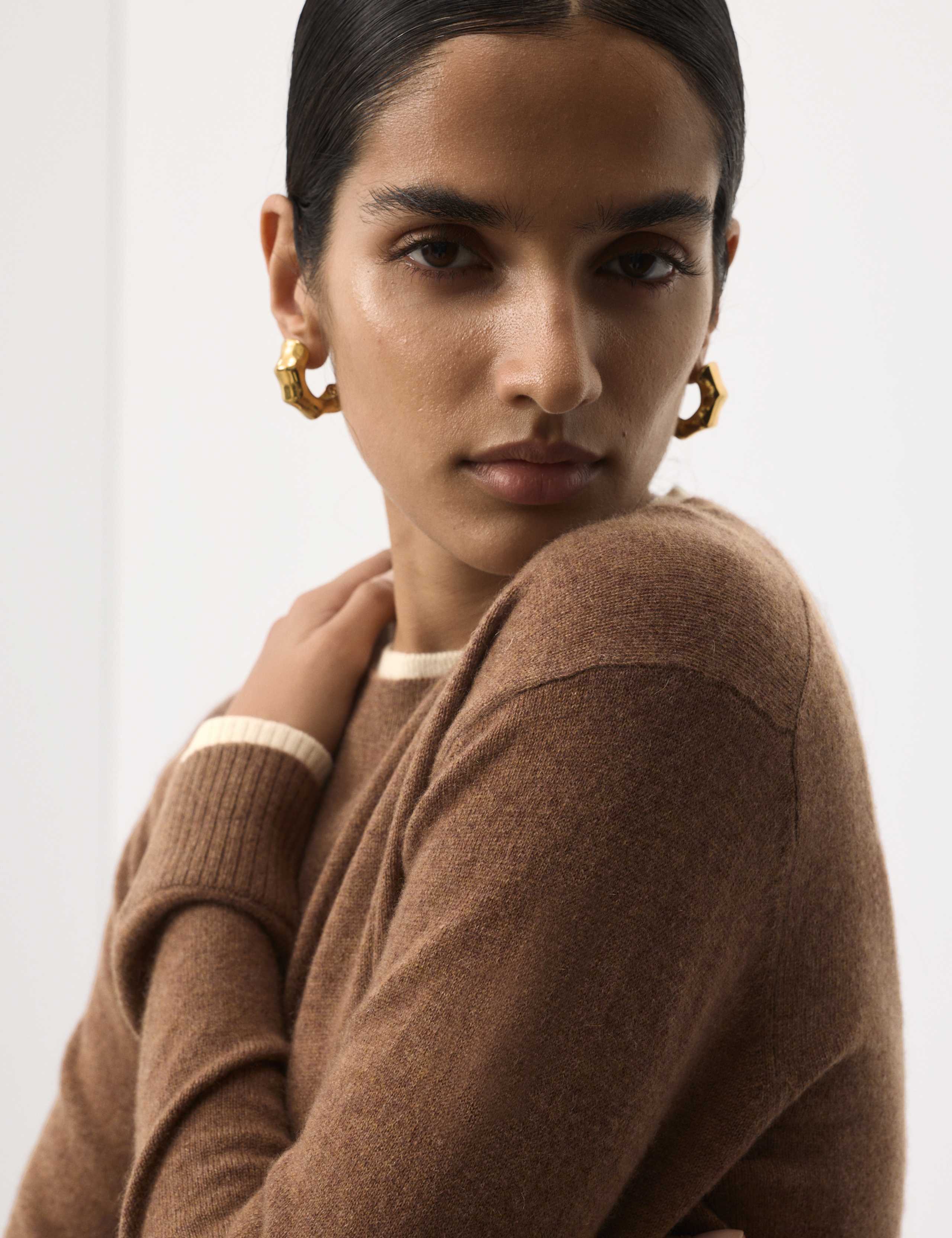 Pure Cashmere Textured Tipped Jumper