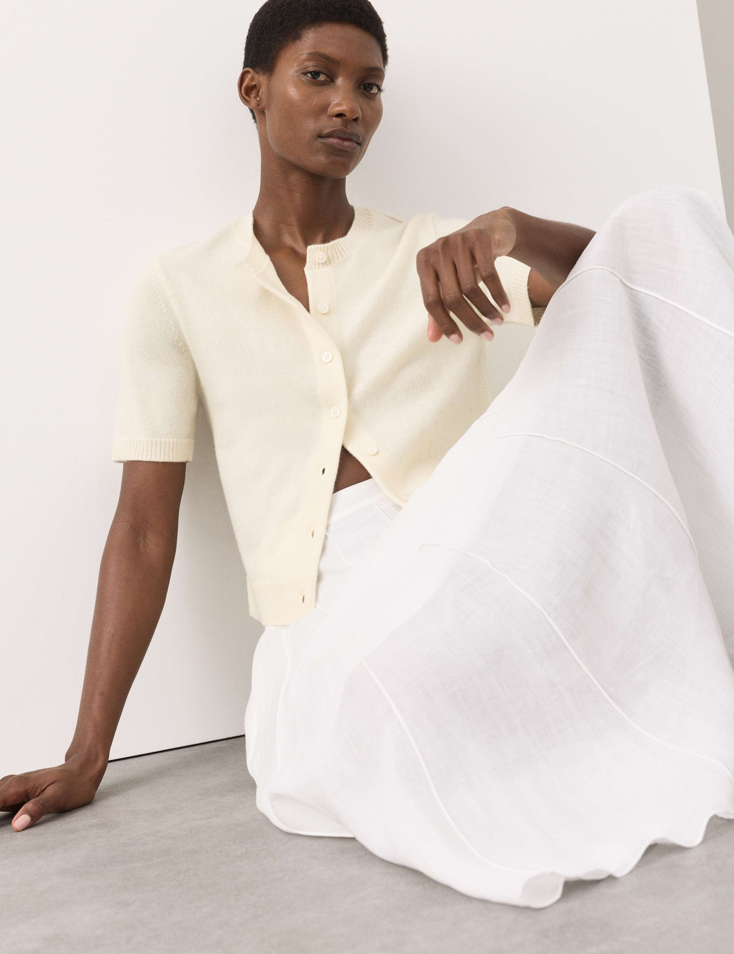 Pure Cashmere Crew Neck Cropped Cardigan