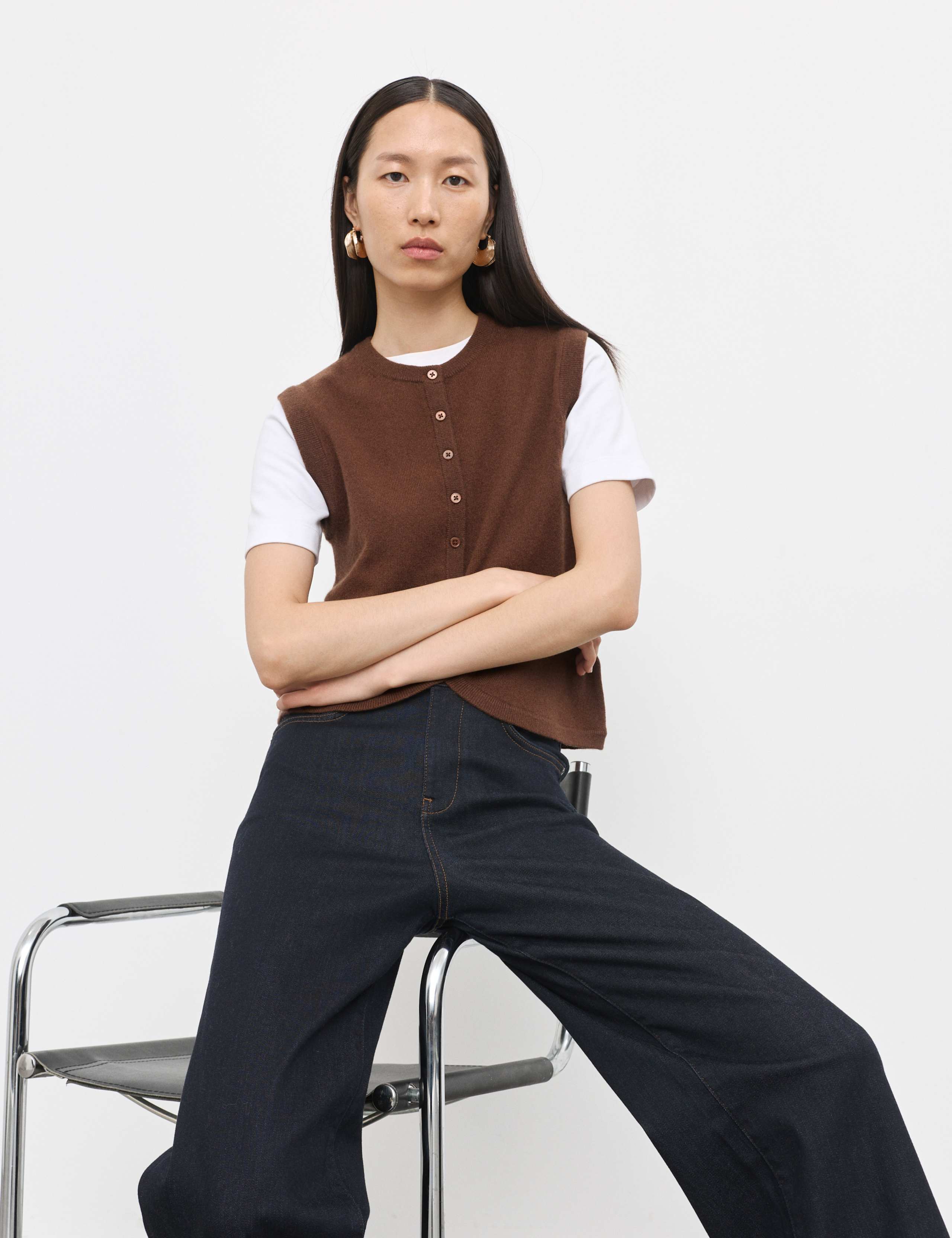 Pure Cashmere Button Through Knitted Waistcoat