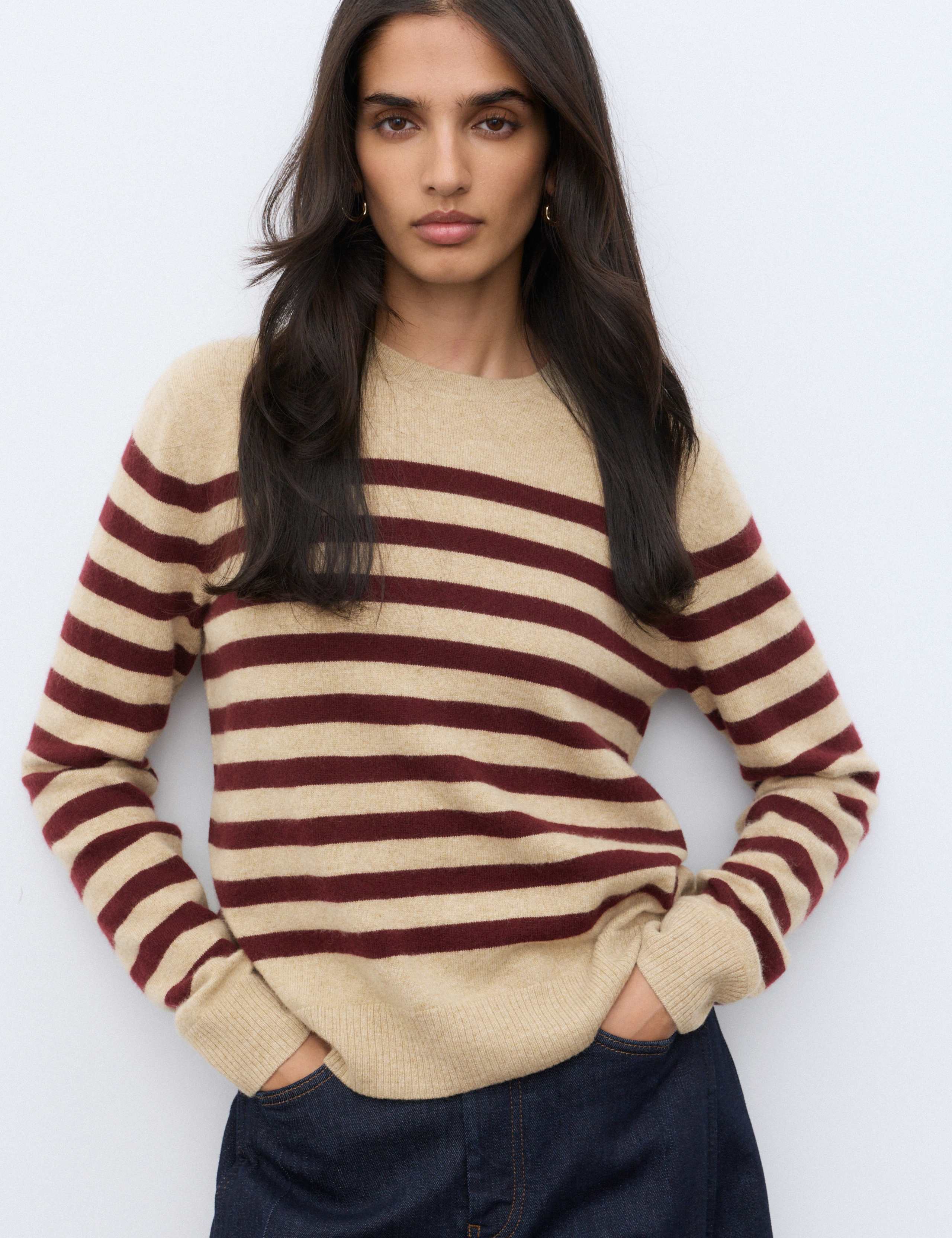 Pure Cashmere Striped Crew Neck Jumper