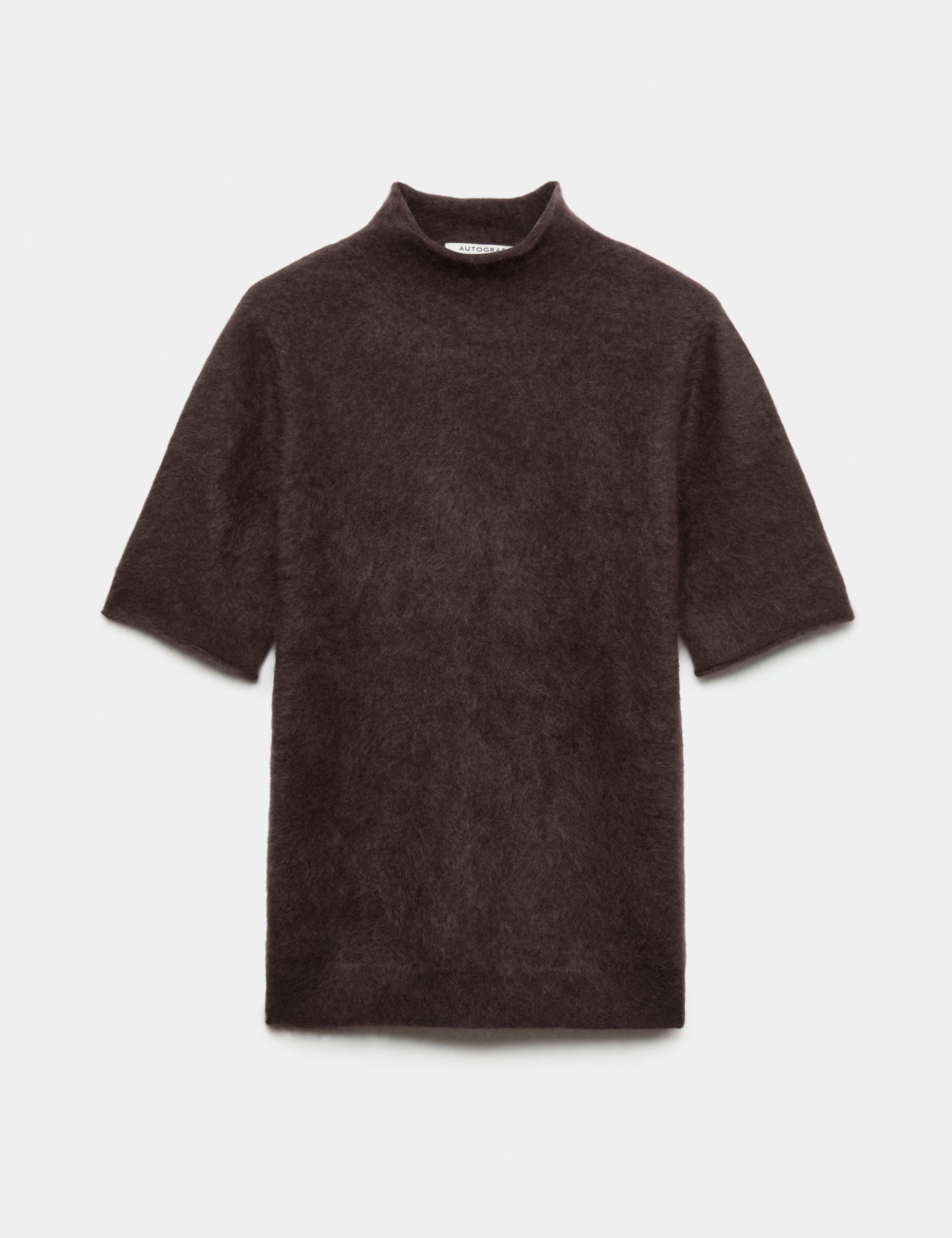 Brushed Pure Cashmere Funnel Neck Knitted Top