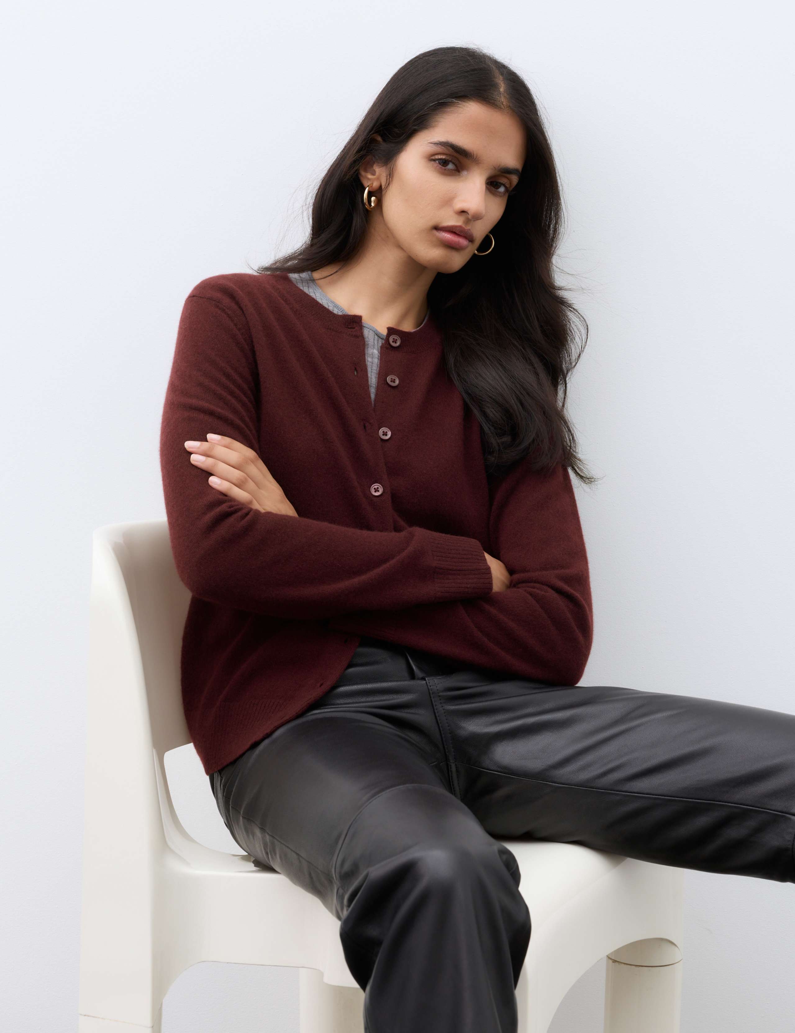 Pure Cashmere Crew Neck Button Front Cardigan