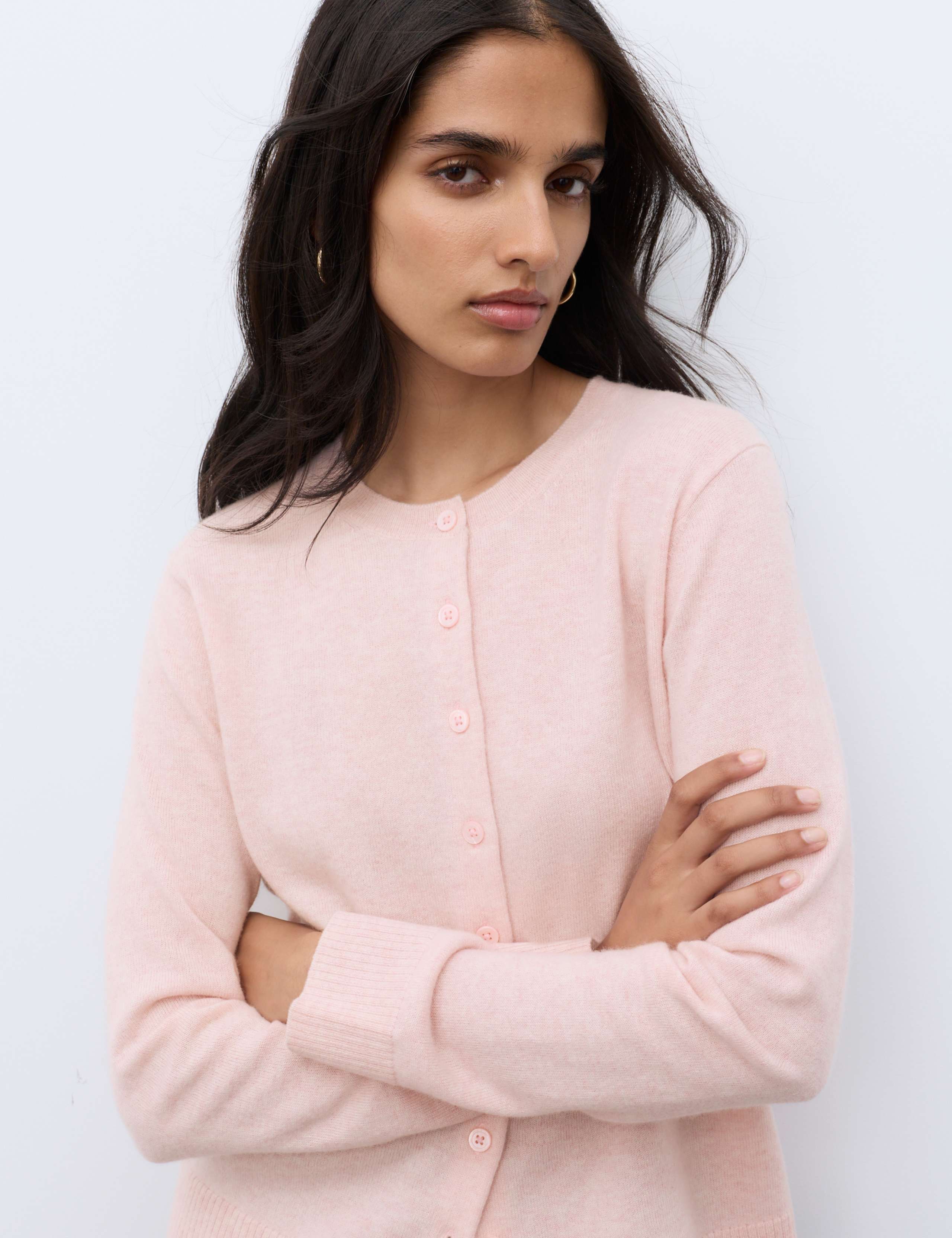 Pure Cashmere Crew Neck Button Front Cardigan