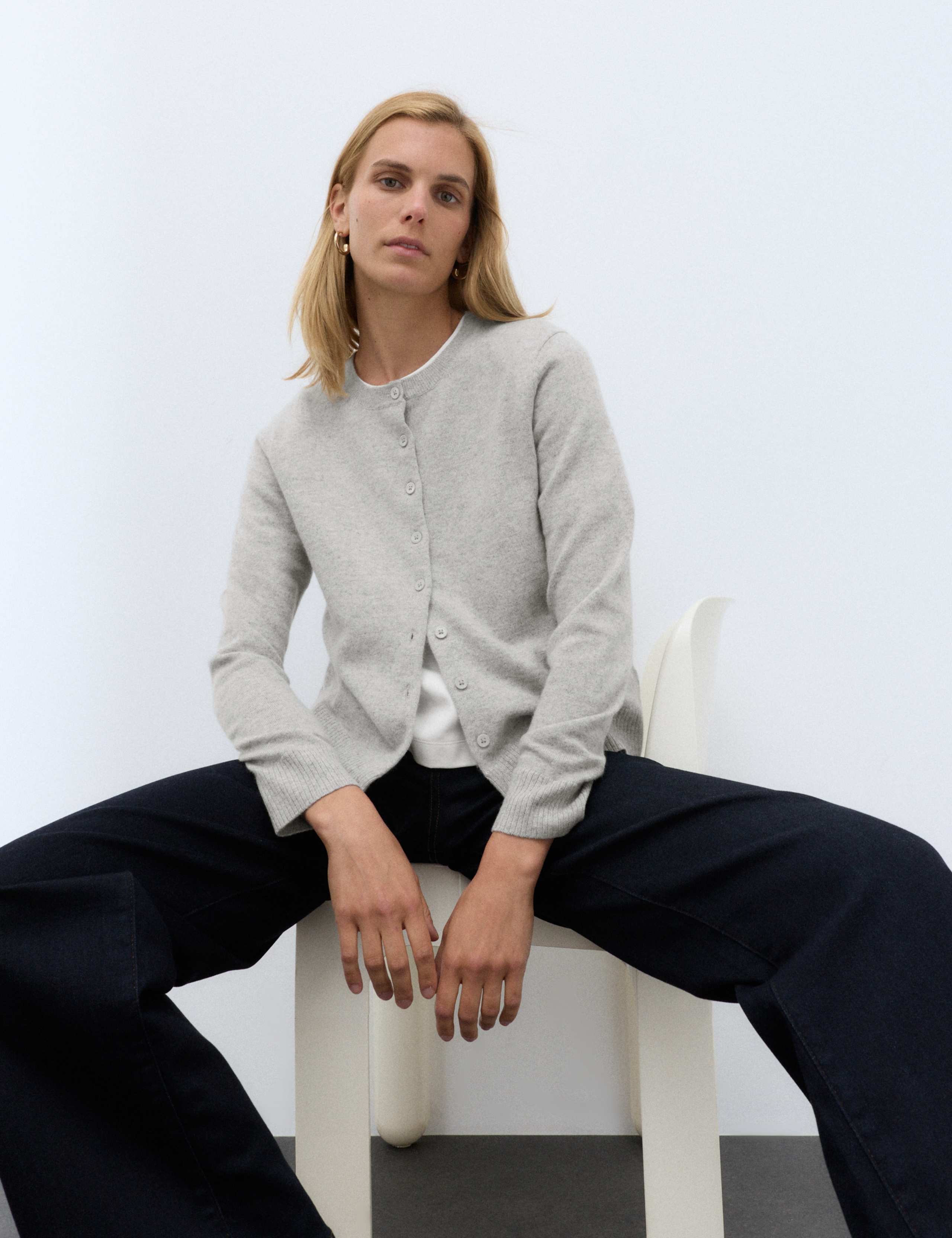 Pure Cashmere Crew Neck Button Front Cardigan