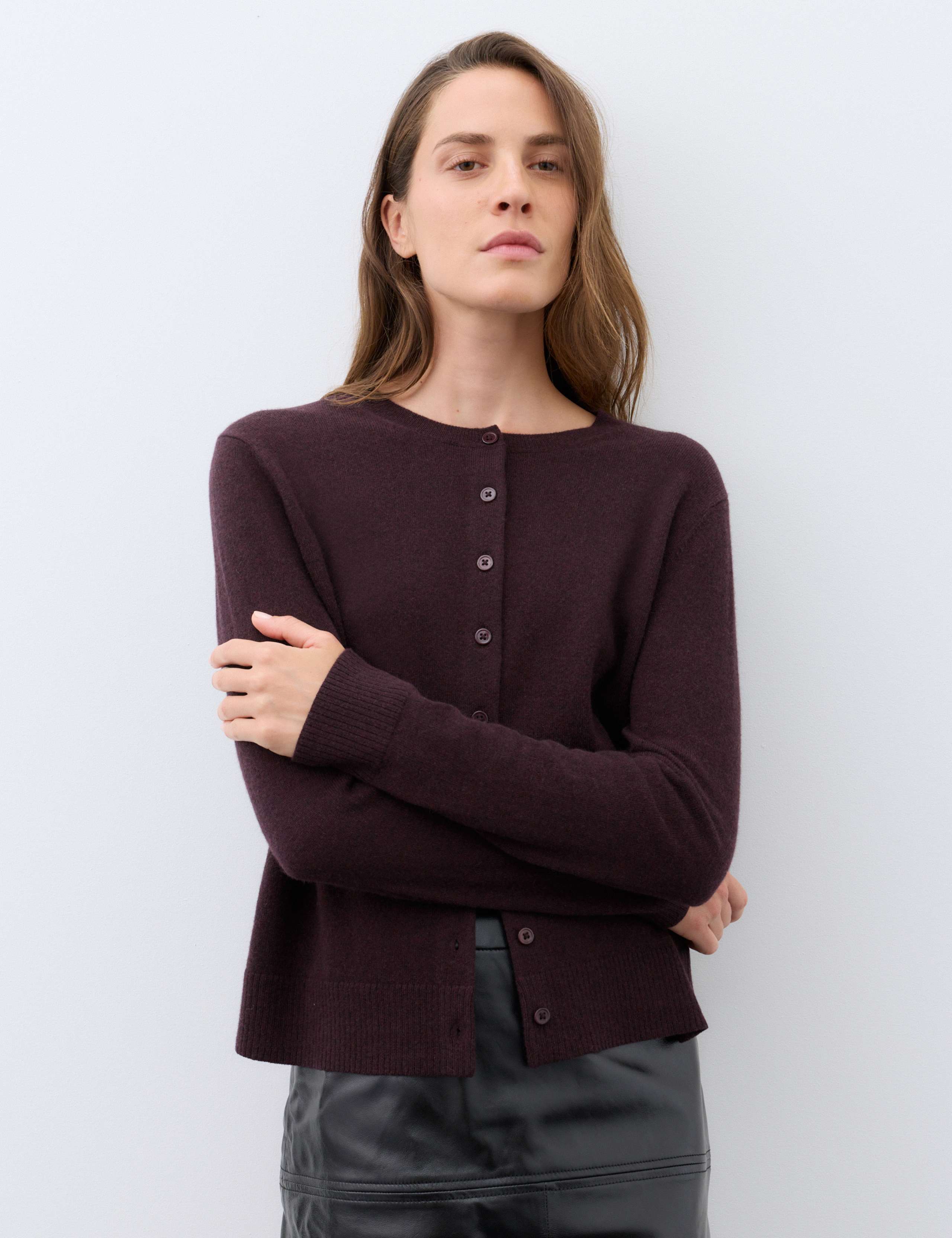 Pure Cashmere Crew Neck Button Front Cardigan