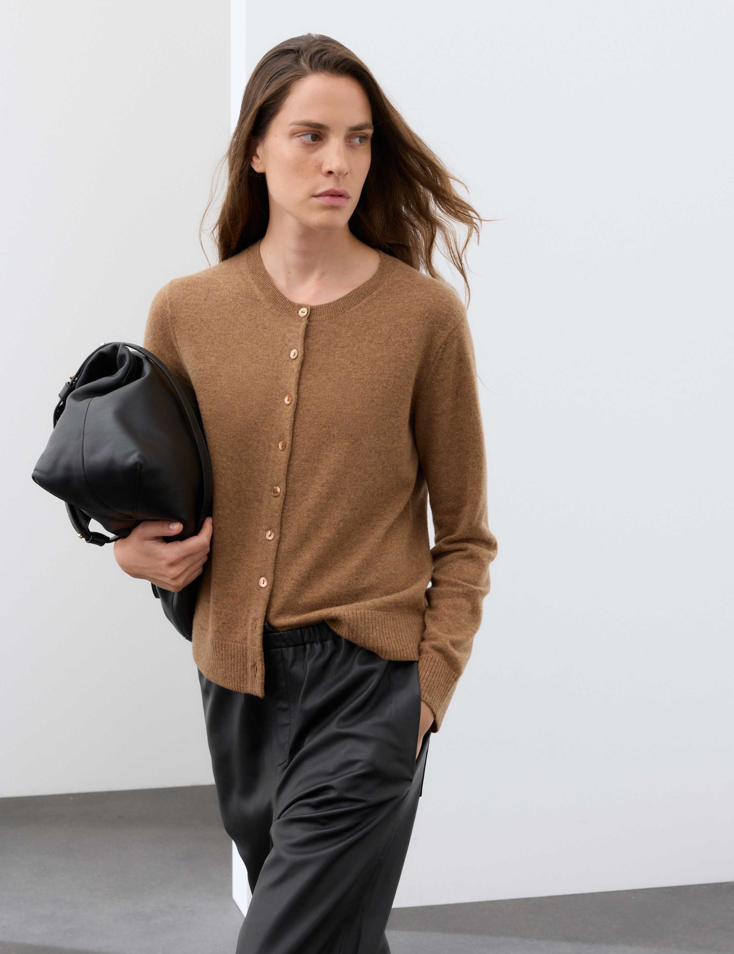 Pure Cashmere Crew Neck Button Front Cardigan