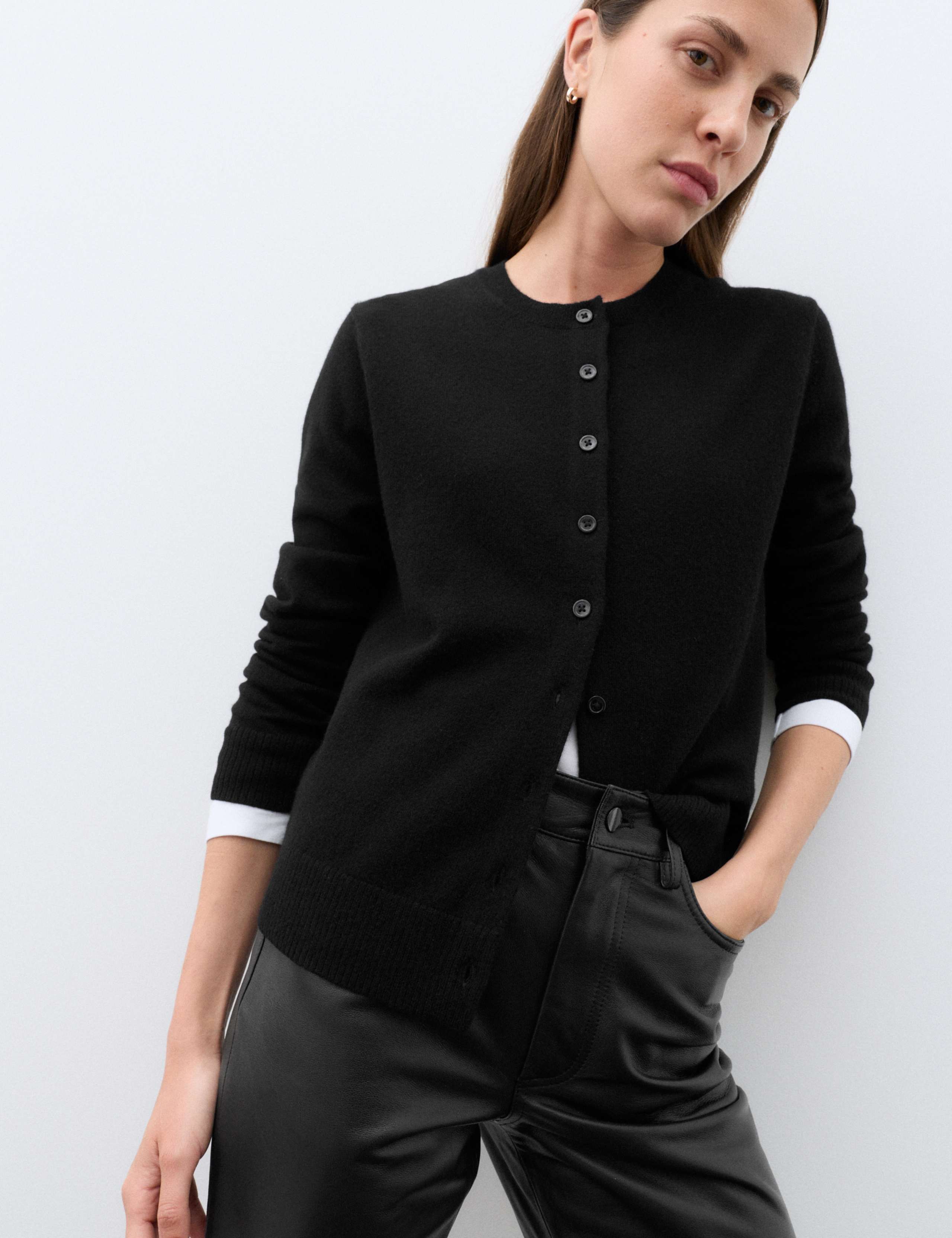 Pure Cashmere Crew Neck Button Front Cardigan