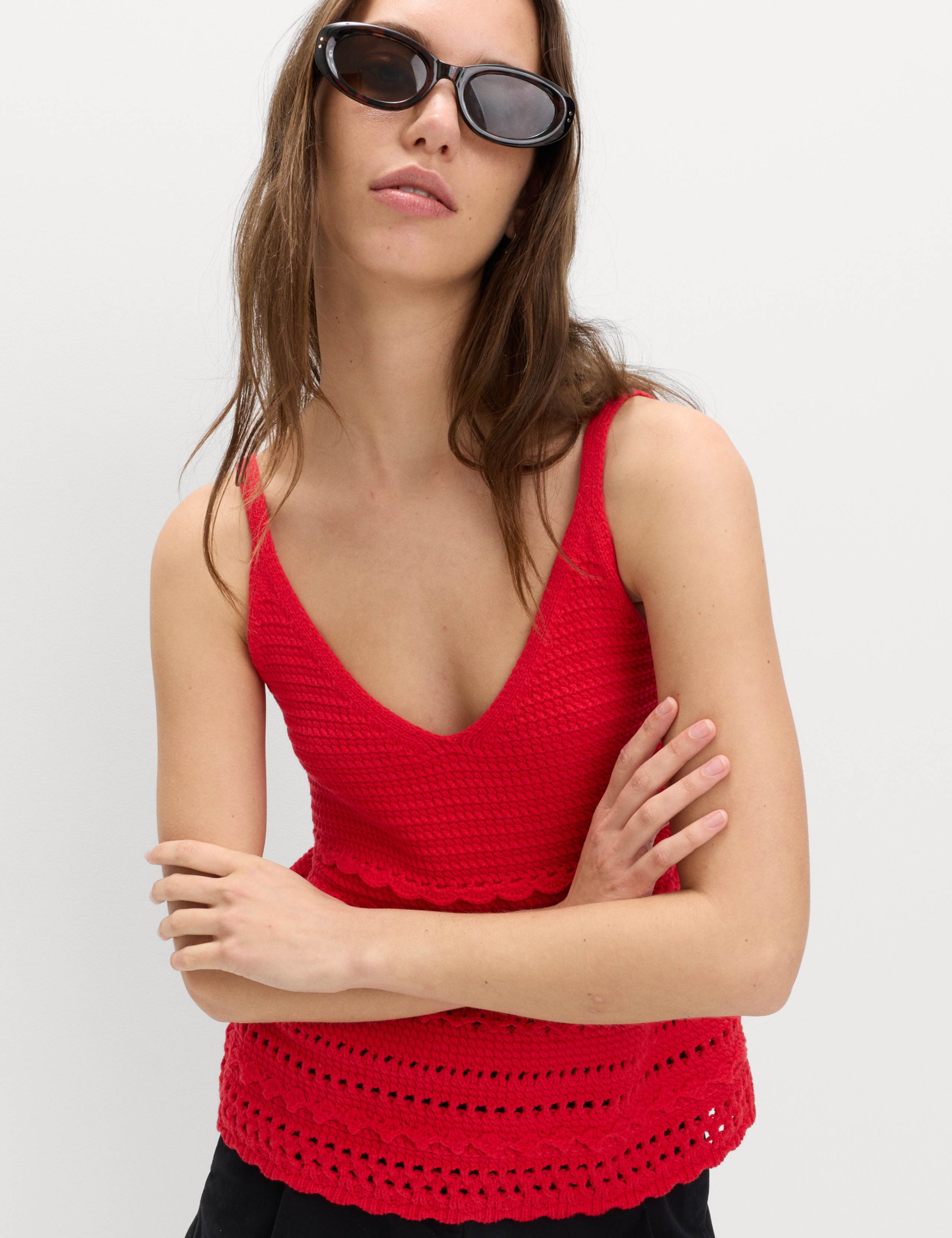 Cotton Rich Textured V-Neck Knitted Vest
