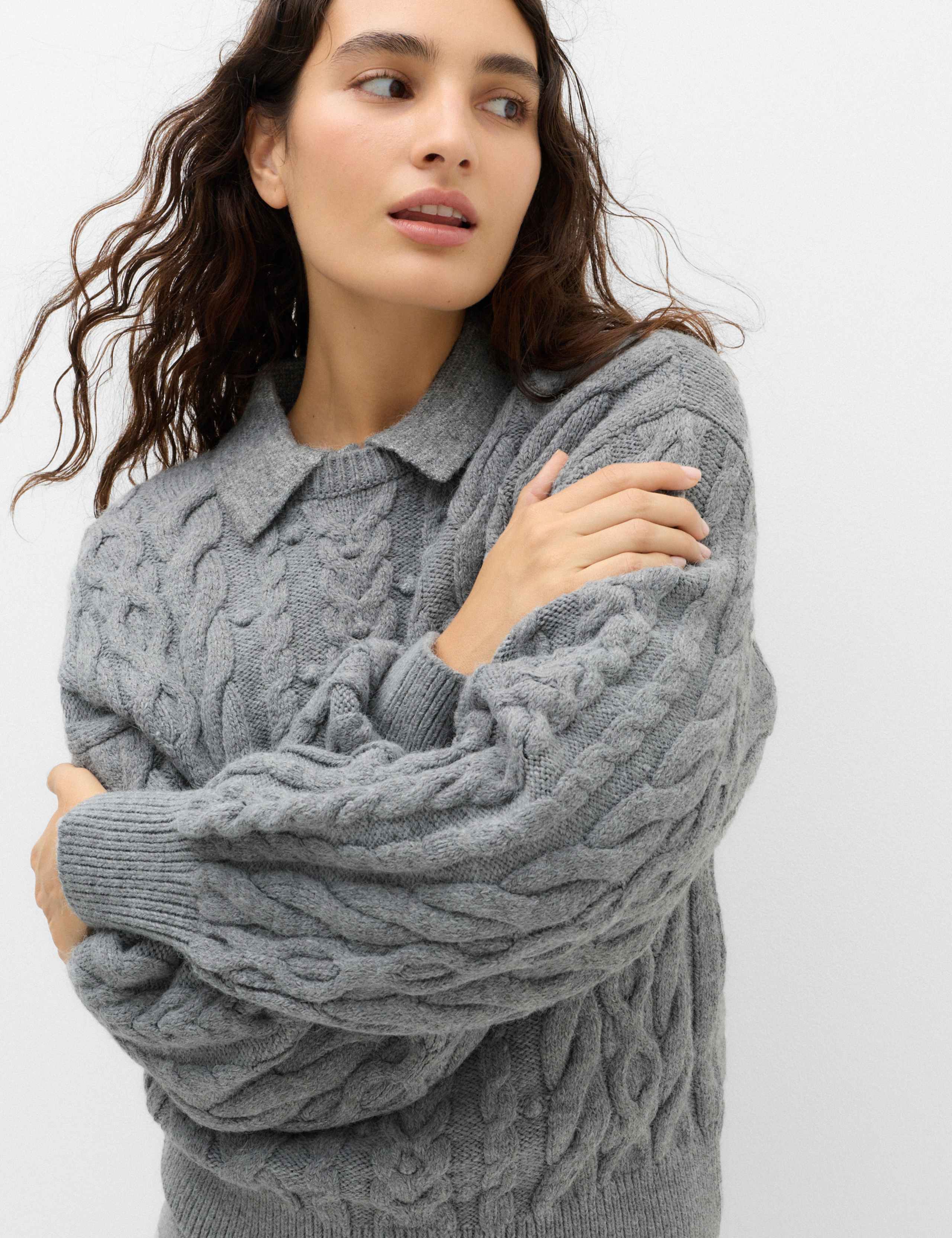Cable Knit Crew Neck Slim Fit Jumper