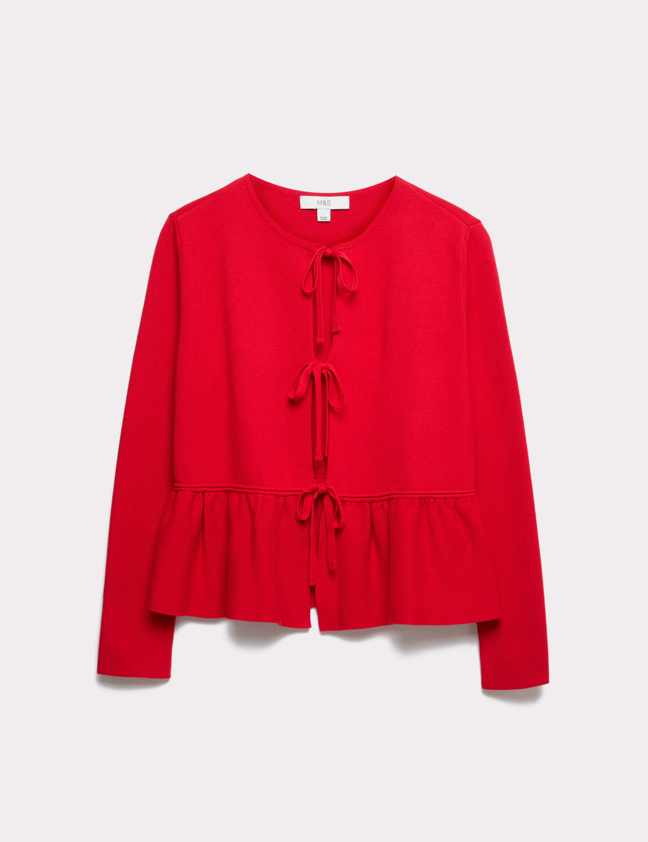 Ribbed Peplum Tie Front Cardigan