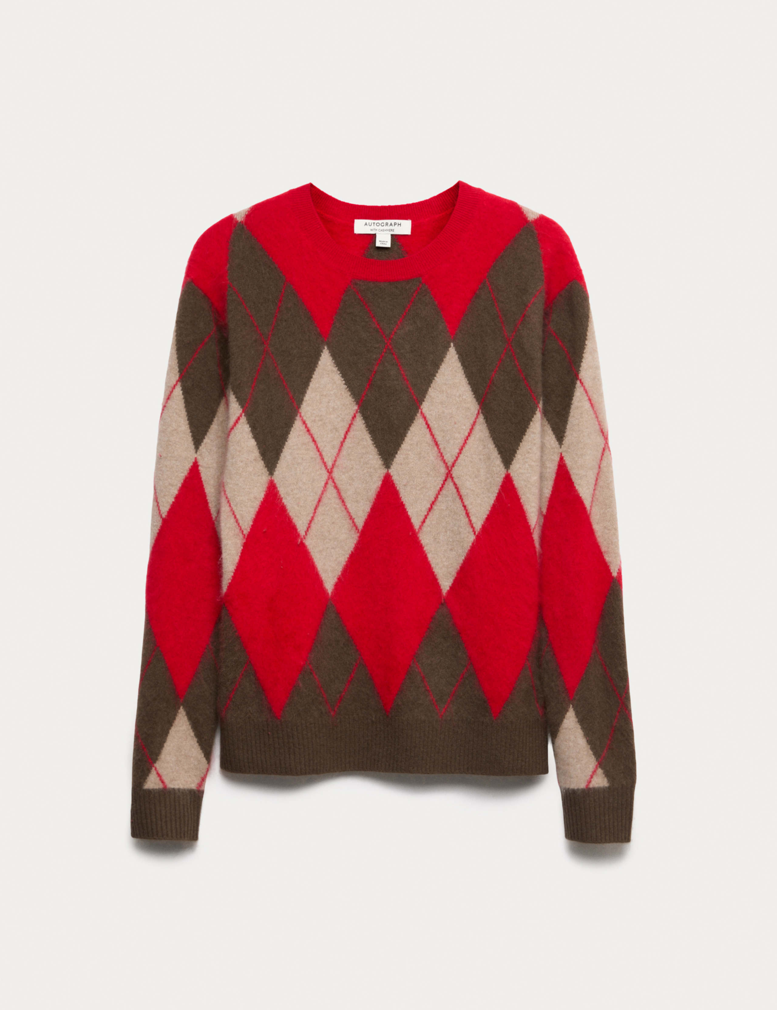 Merino Wool Rich Brushed Argyle Jumper with Cashmere