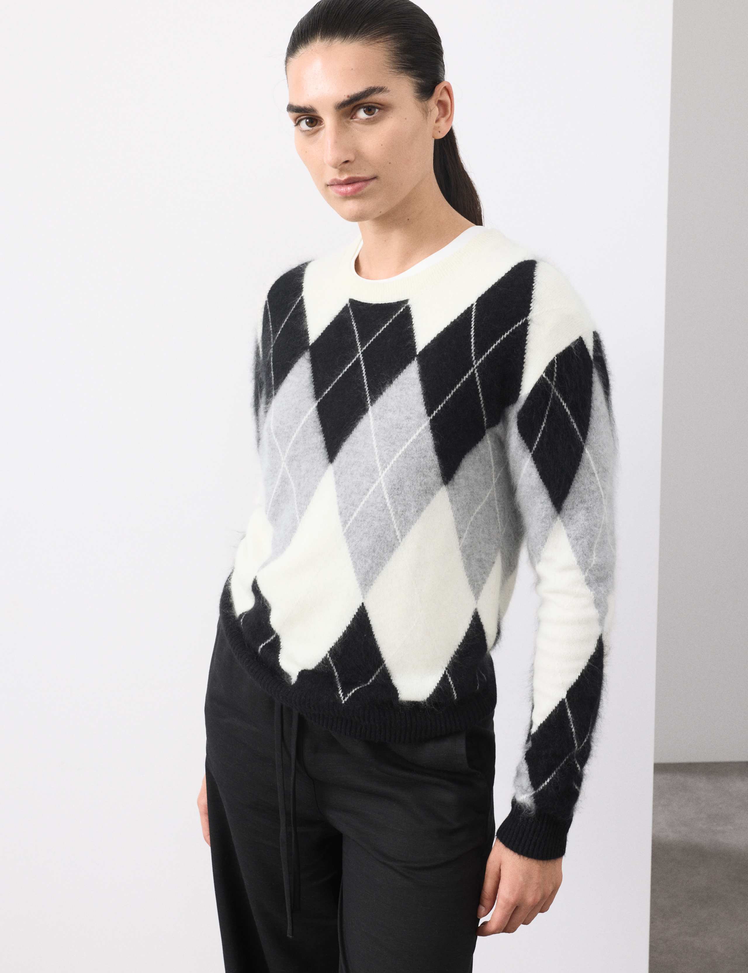 Merino Wool Rich Brushed Argyle Jumper with Cashmere