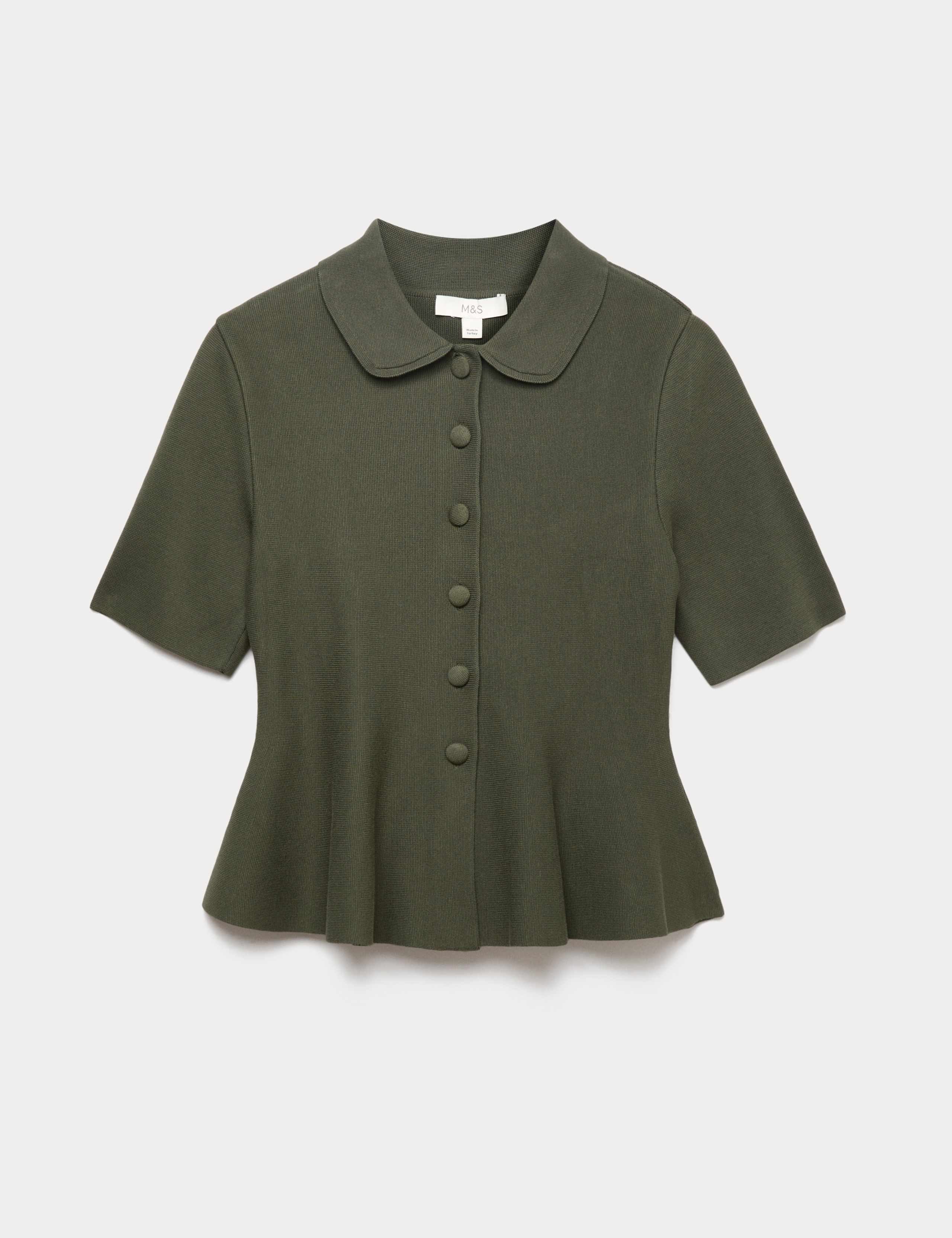 Peplum Collared Button Through Knitted Top