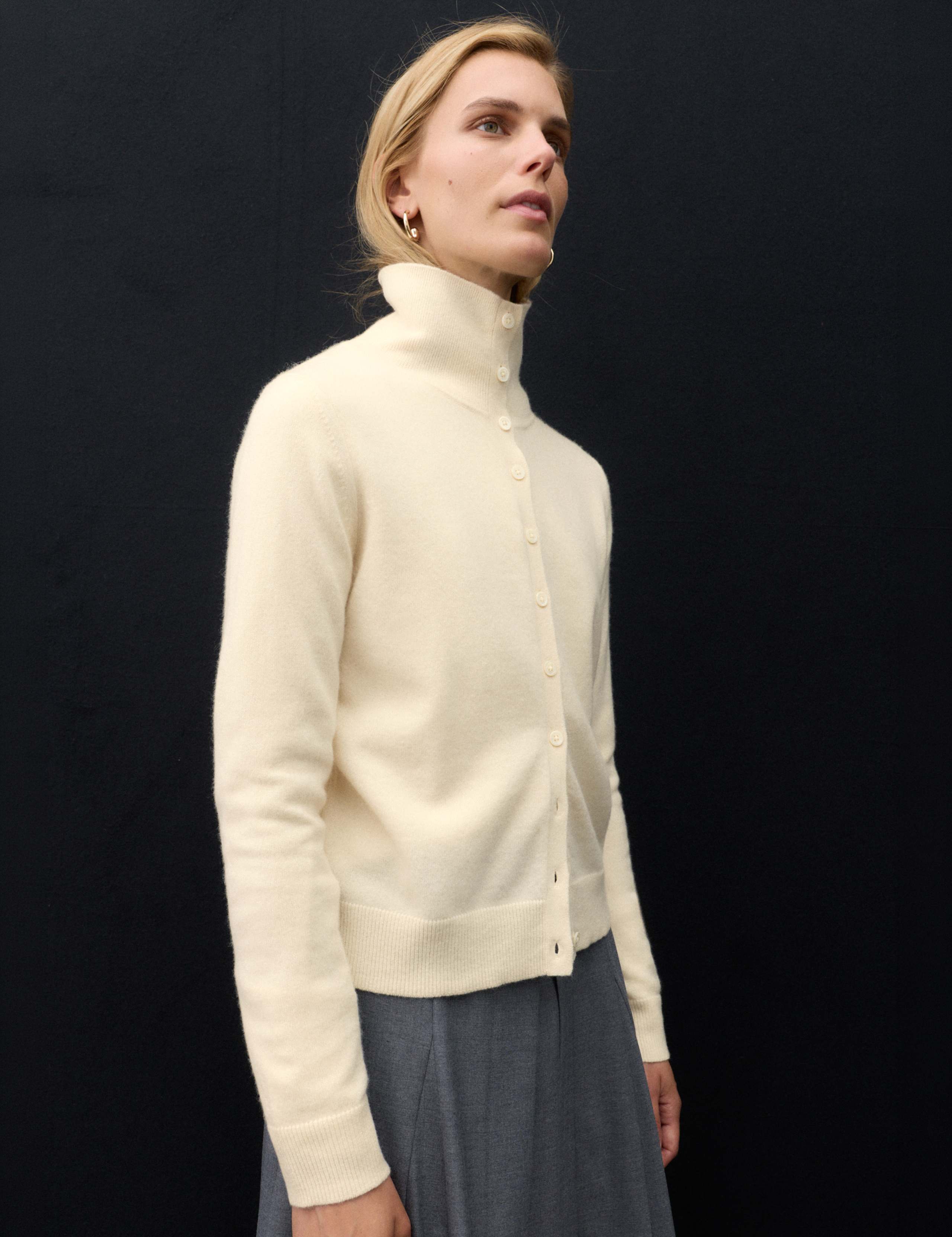 Pure Cashmere Funnel Neck Cardigan