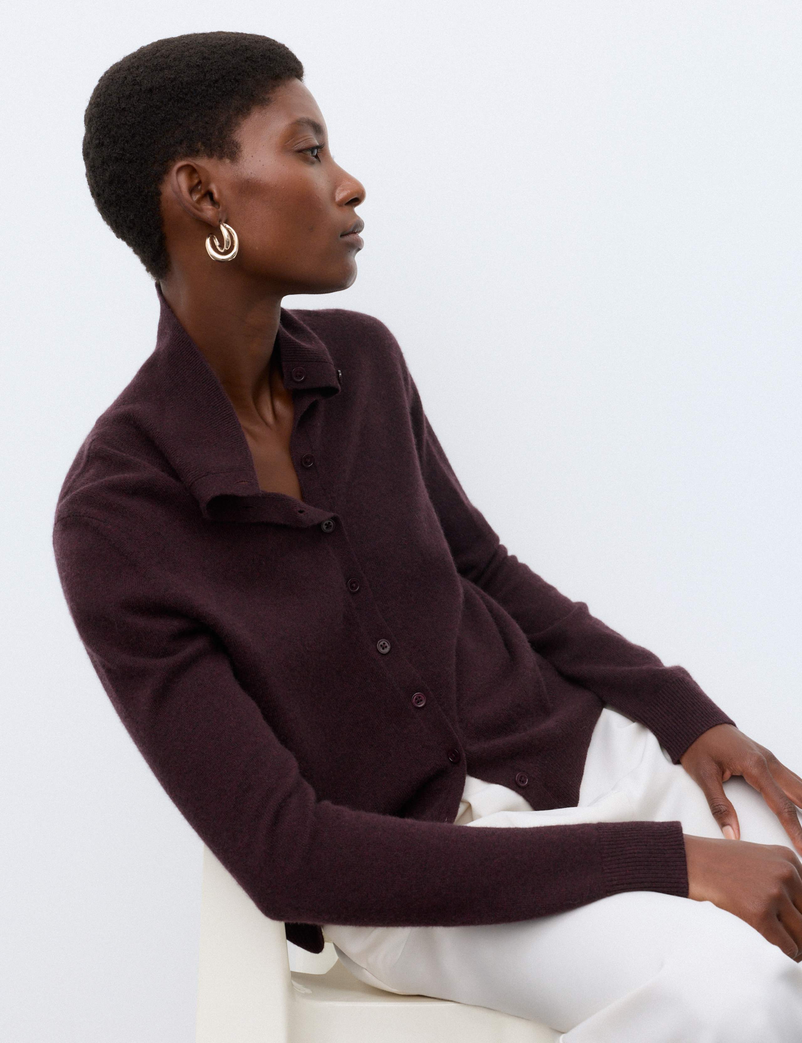 Pure Cashmere Funnel Neck Cardigan