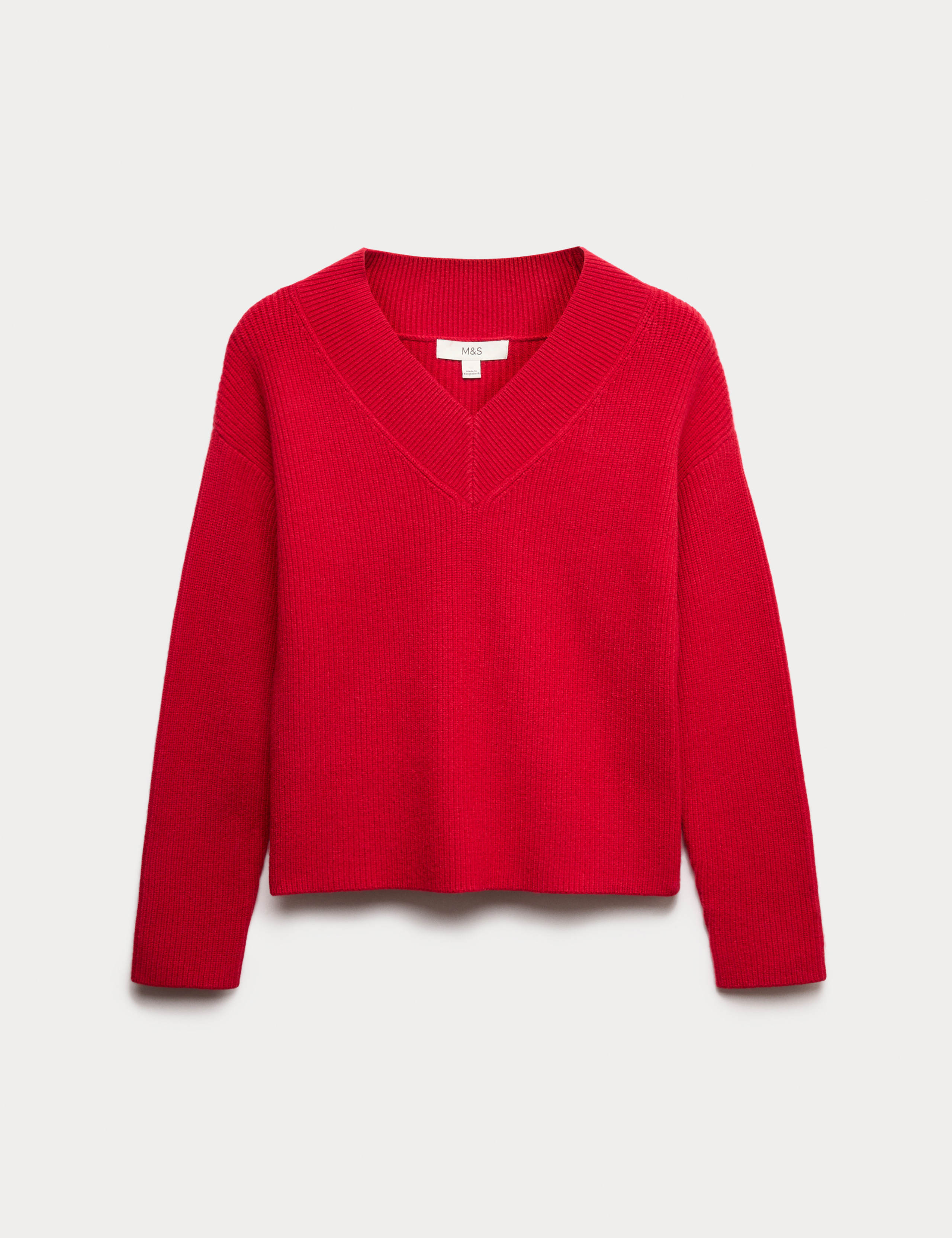 Ribbed V-Neck  Relaxed Jumper