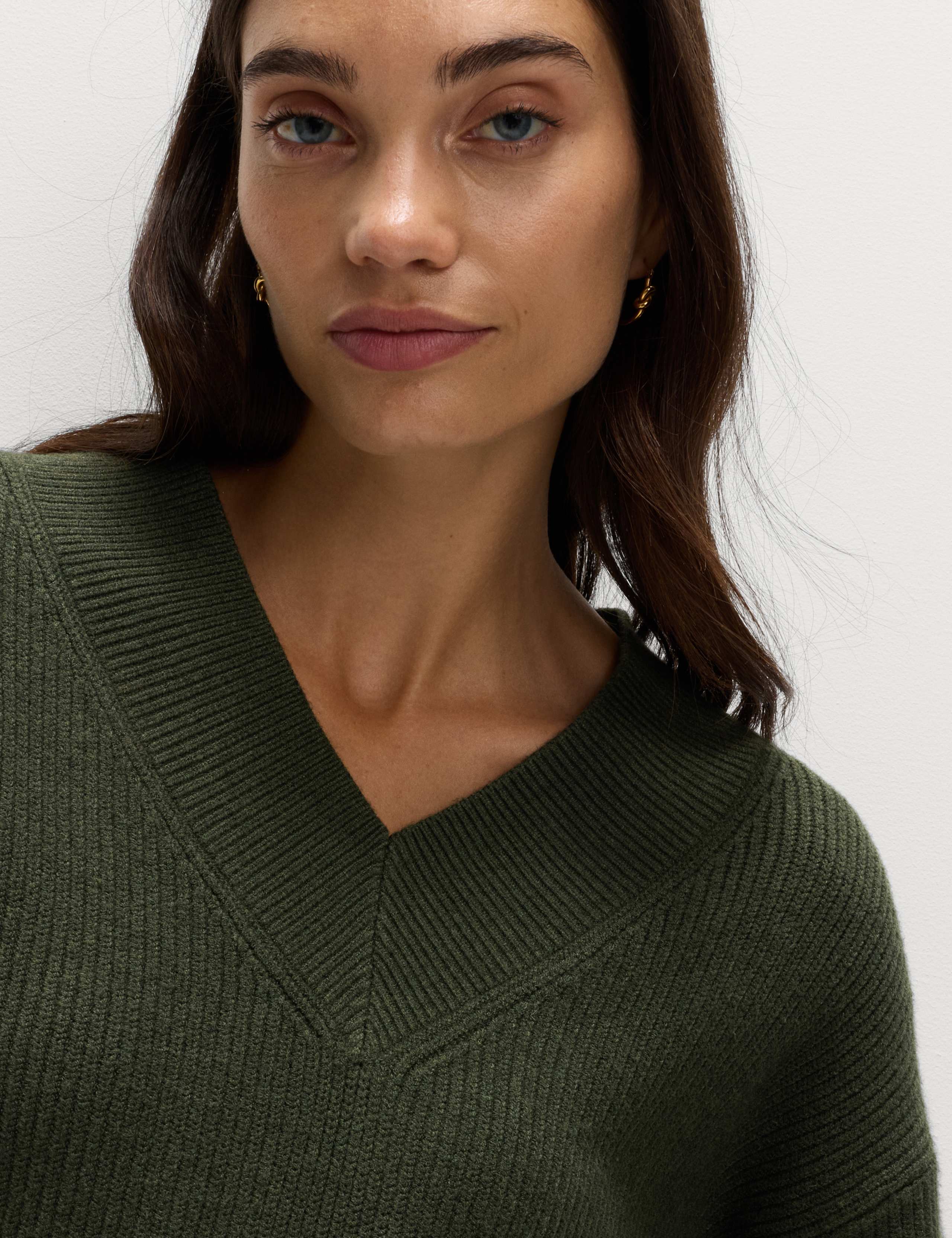 Ribbed V-Neck  Relaxed Jumper