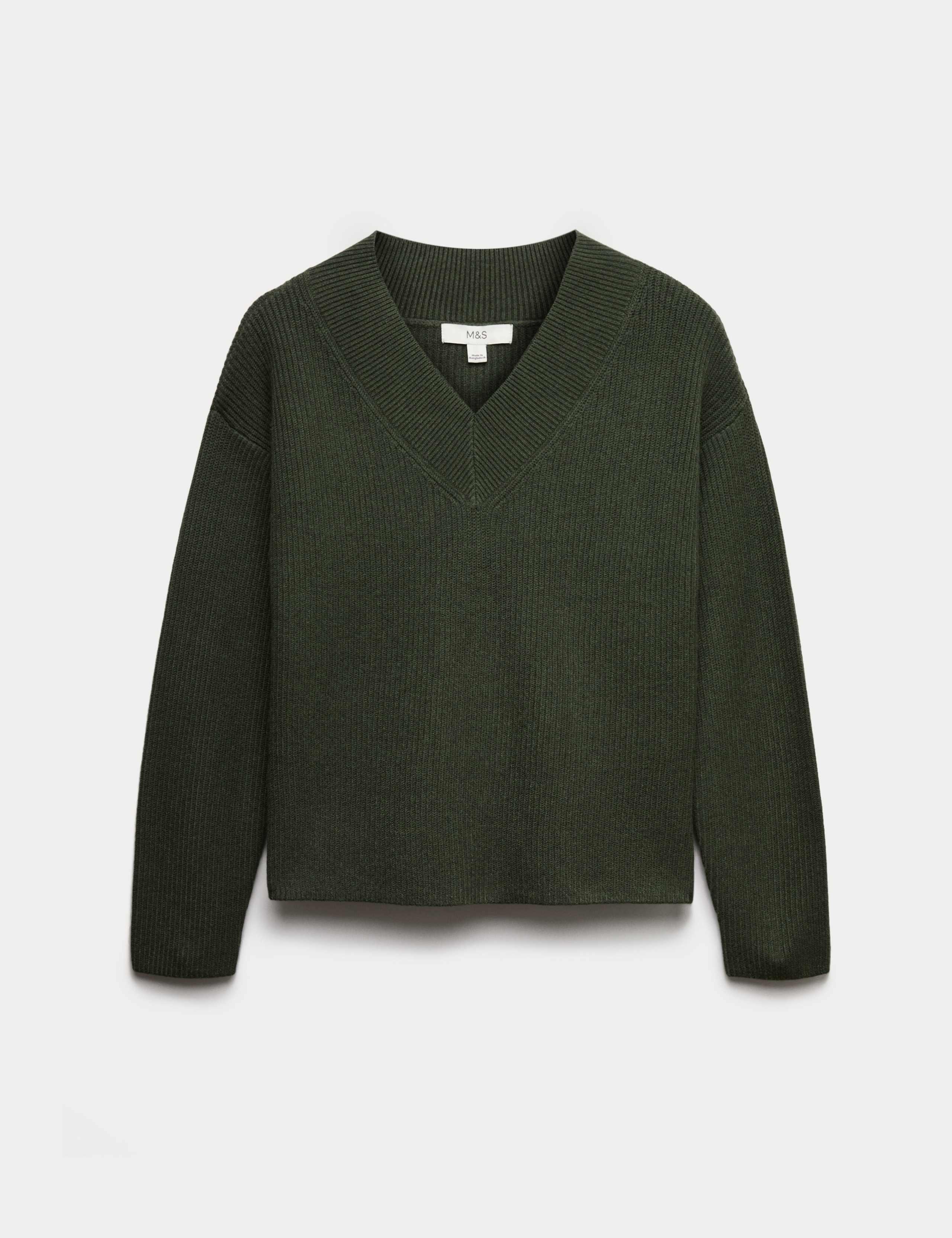 Ribbed V-Neck  Relaxed Jumper