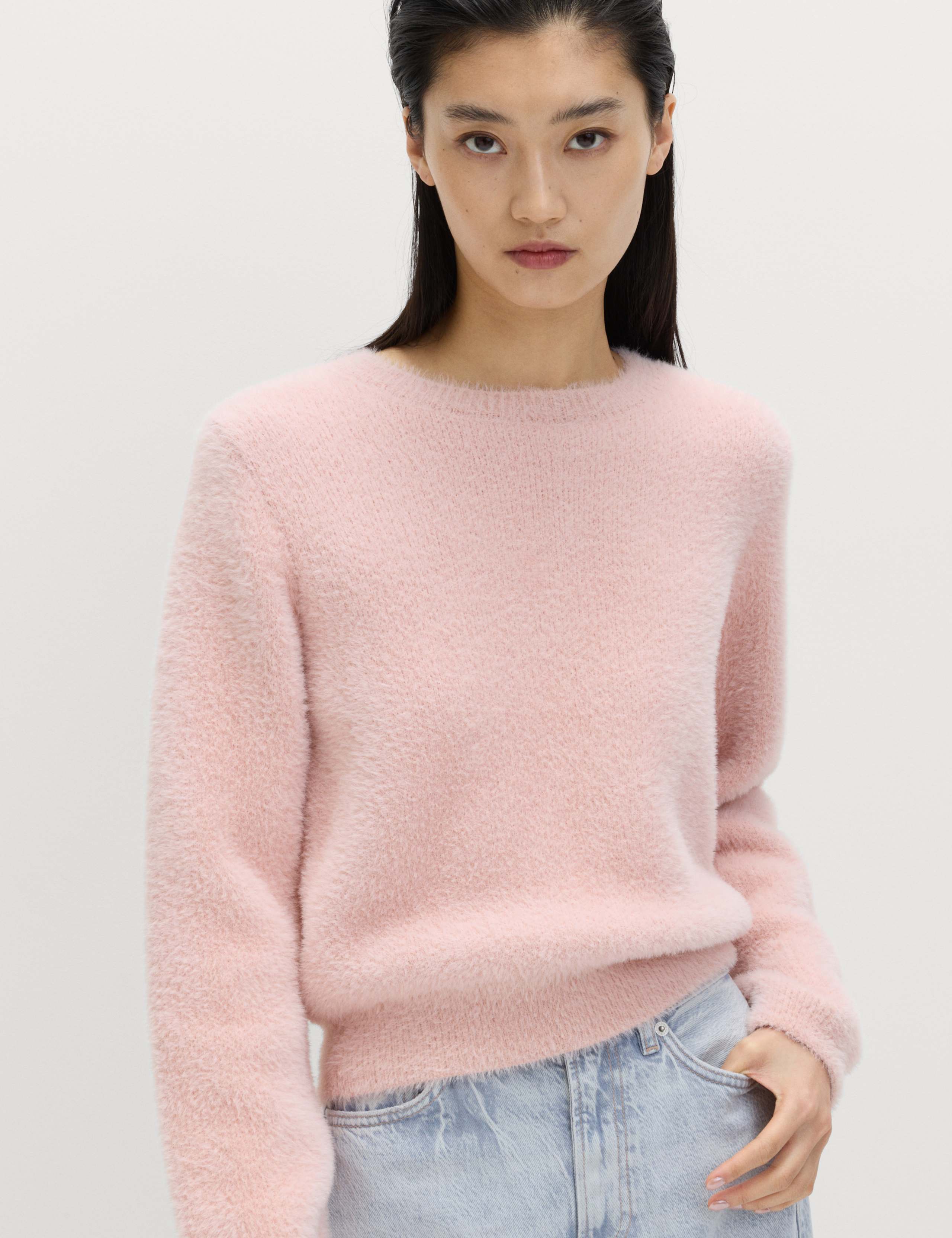 Fluffy Crew Neck Knitted Jumper