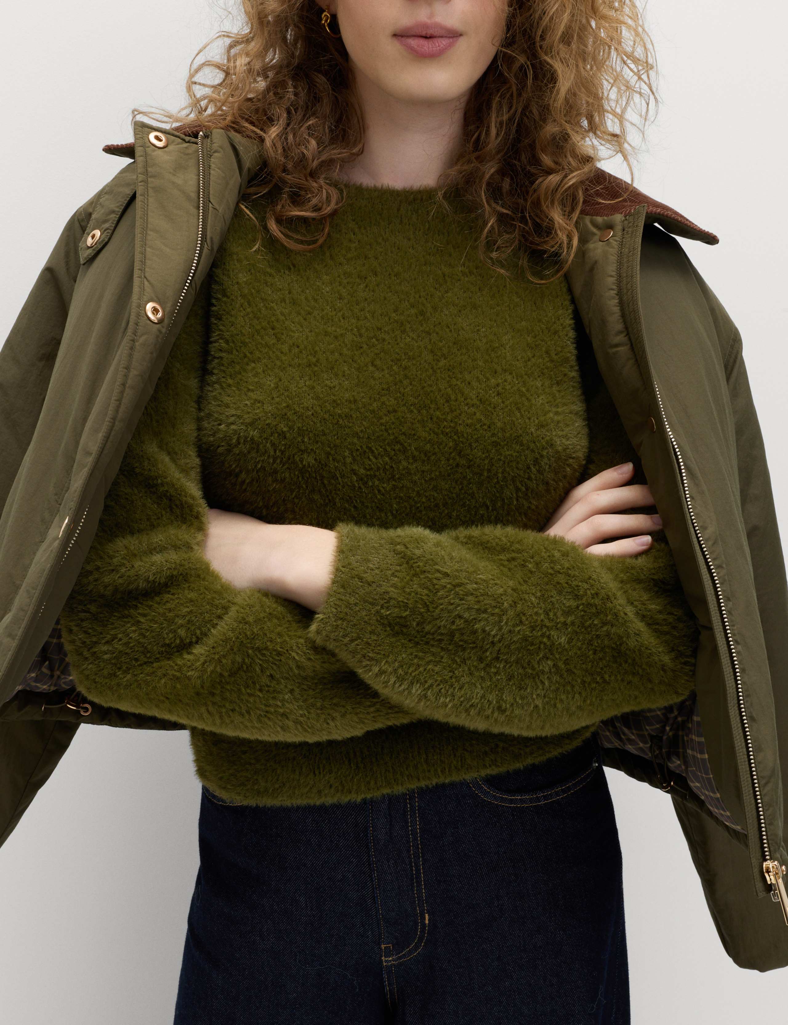 Fluffy Crew Neck Knitted Jumper