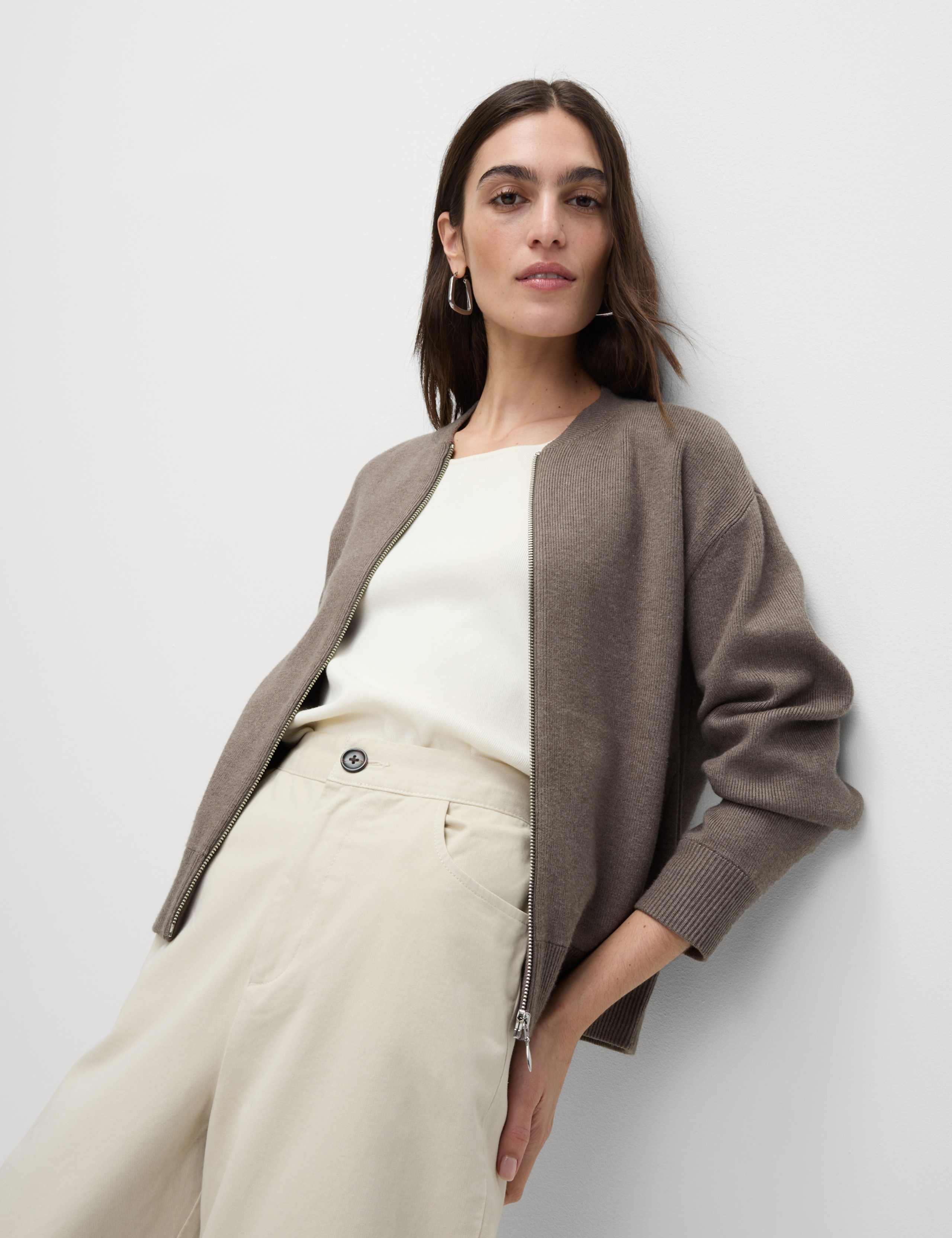 Textured Relaxed Fit Bomber Cardigan