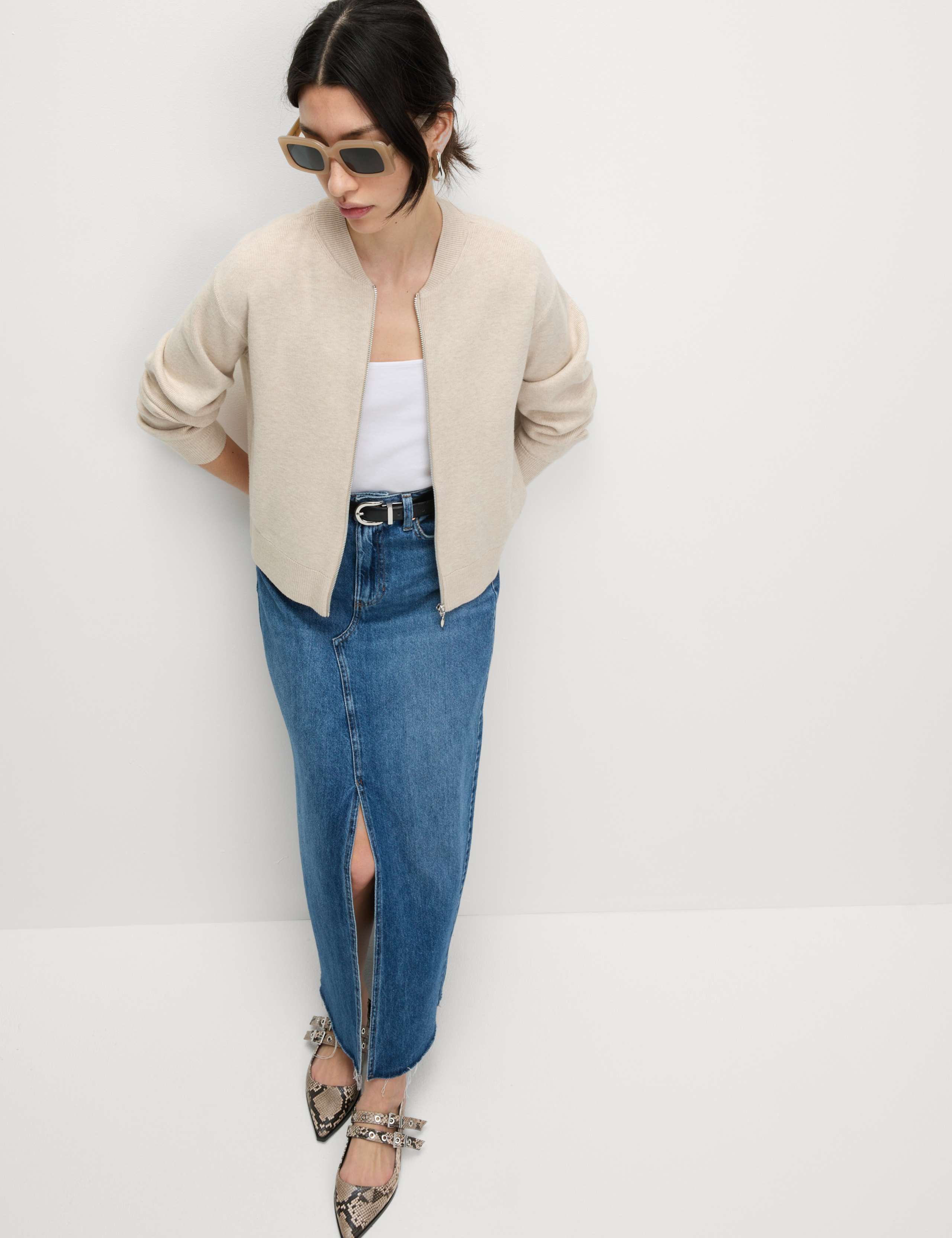 Textured Relaxed Fit Bomber Cardigan