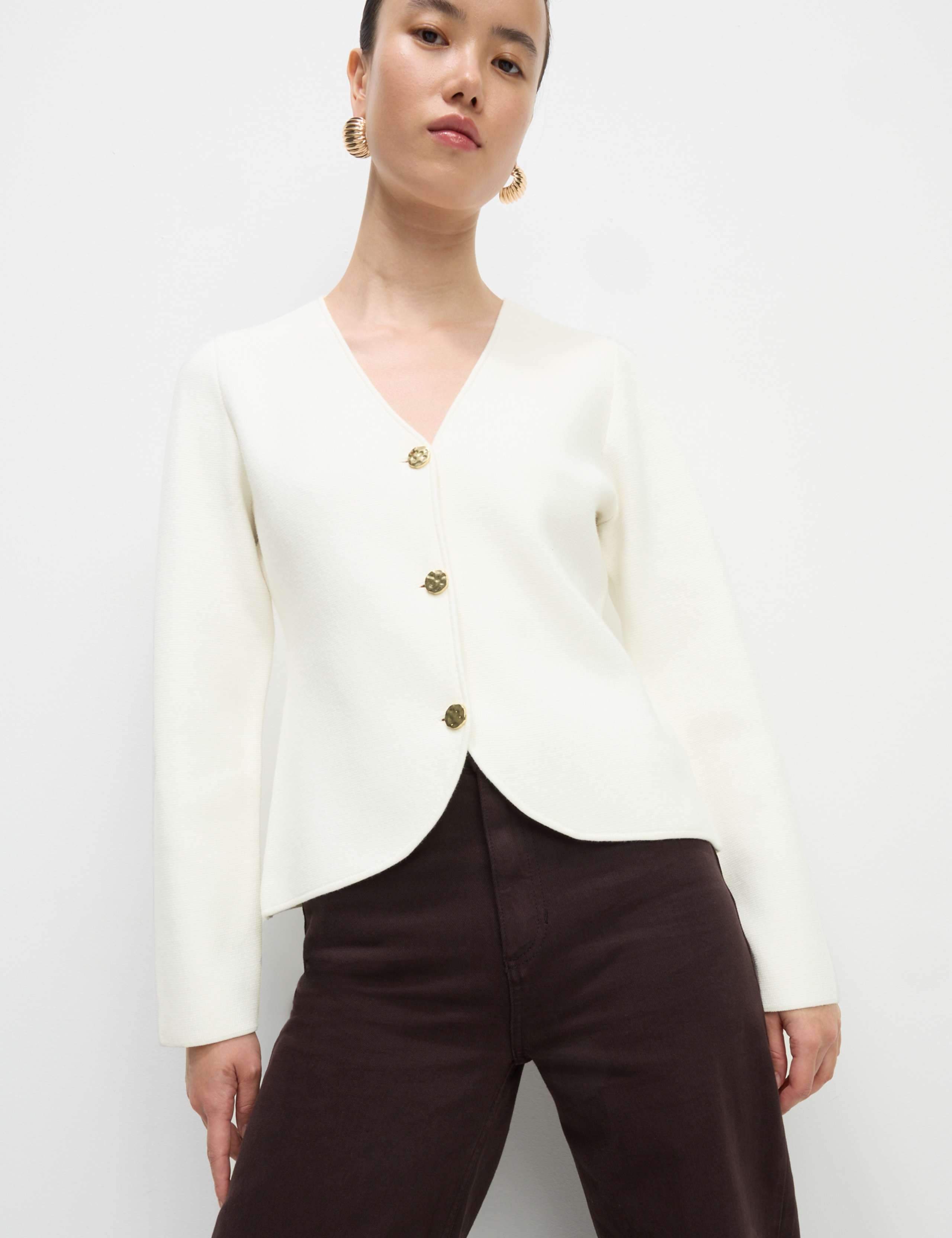 Soft Touch V-Neck Waisted Knitted Jacket