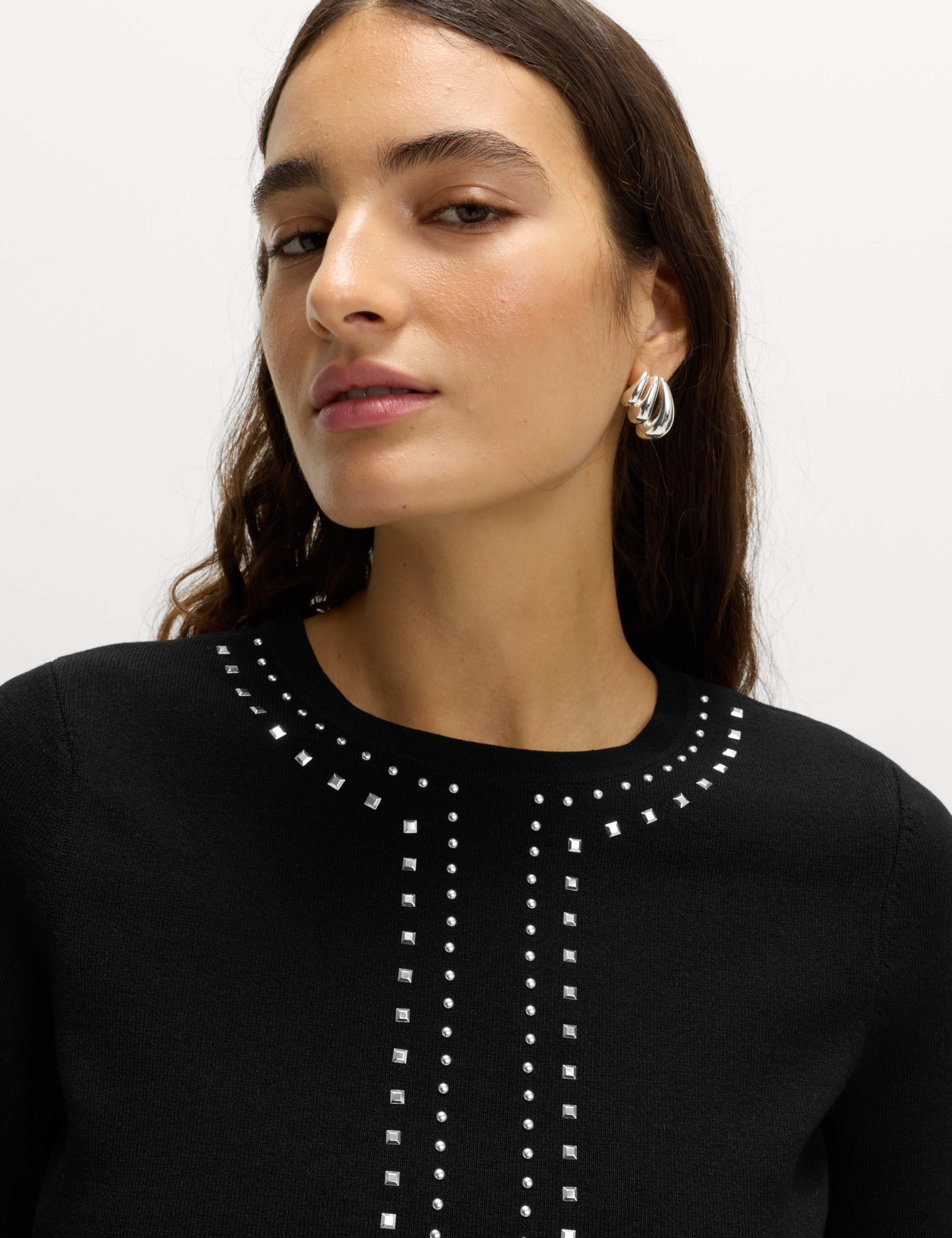Stud Embellished Crew Neck Jumper