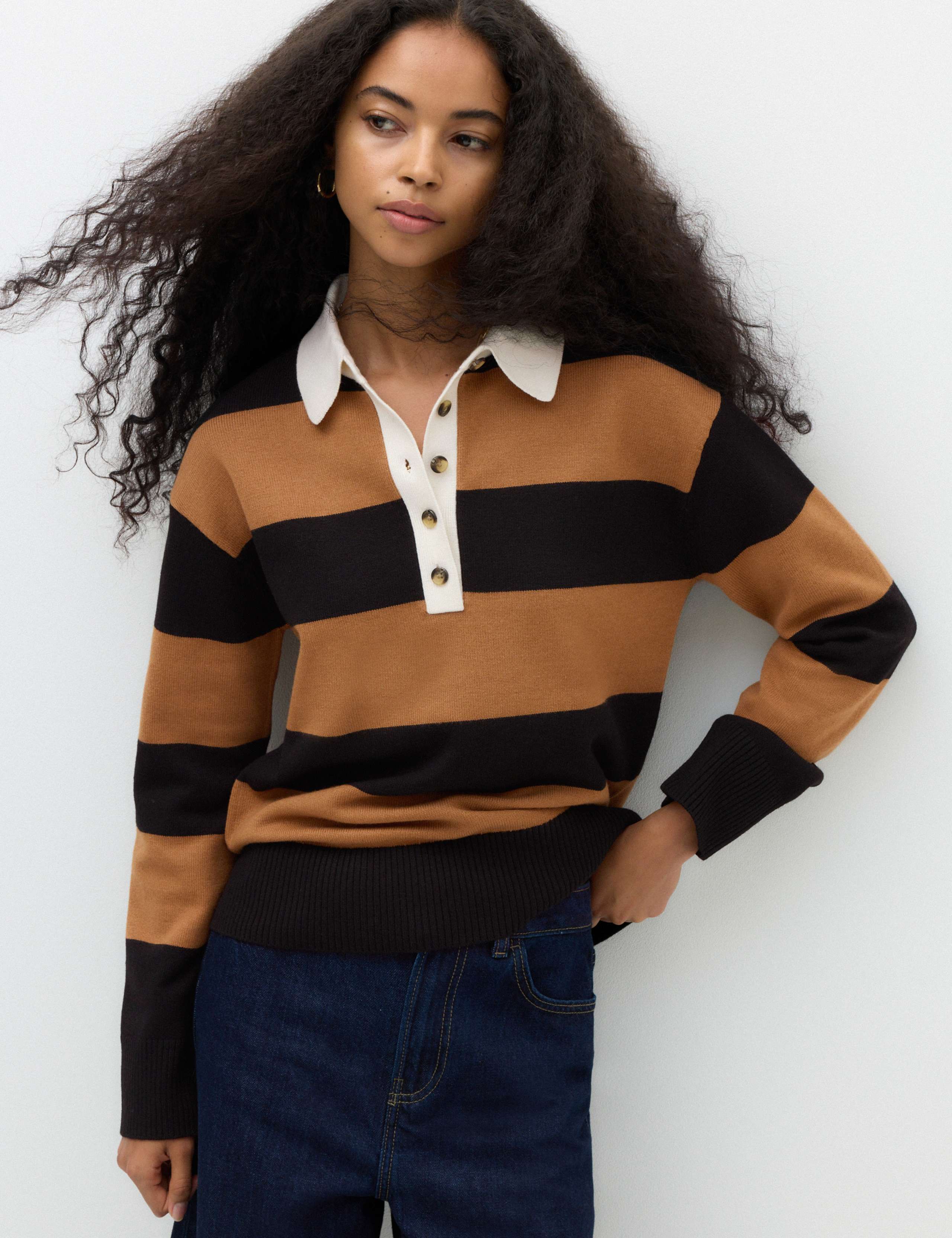Striped Knitted Rugby Top with Wool