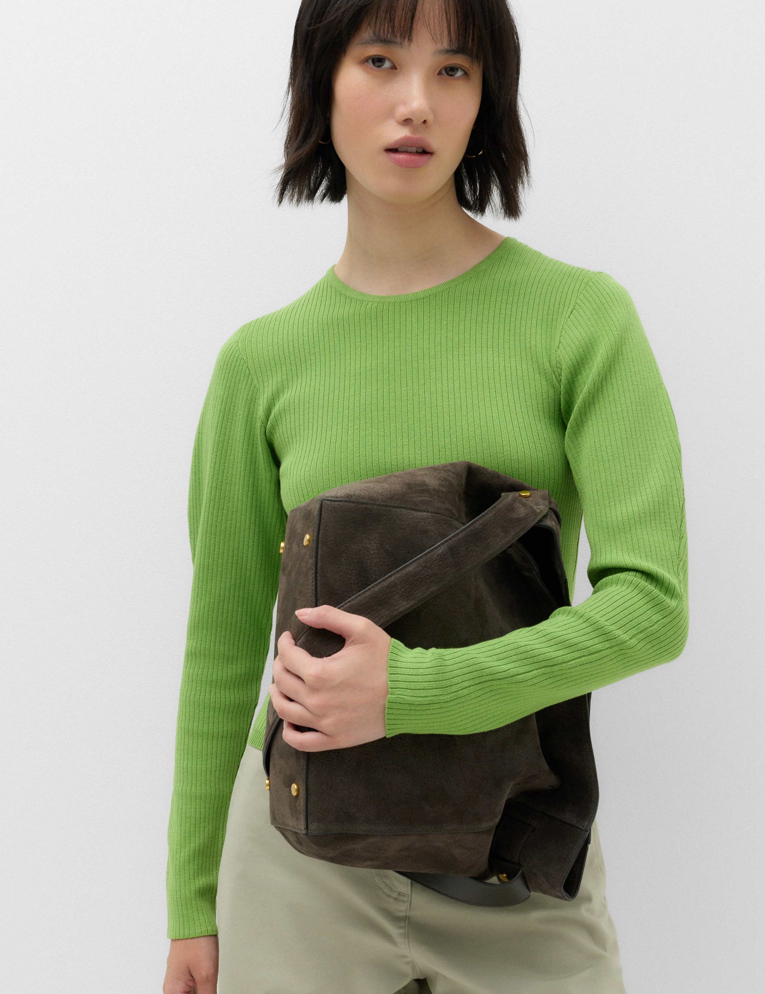 Ribbed Crew Neck Fitted Knitted Top