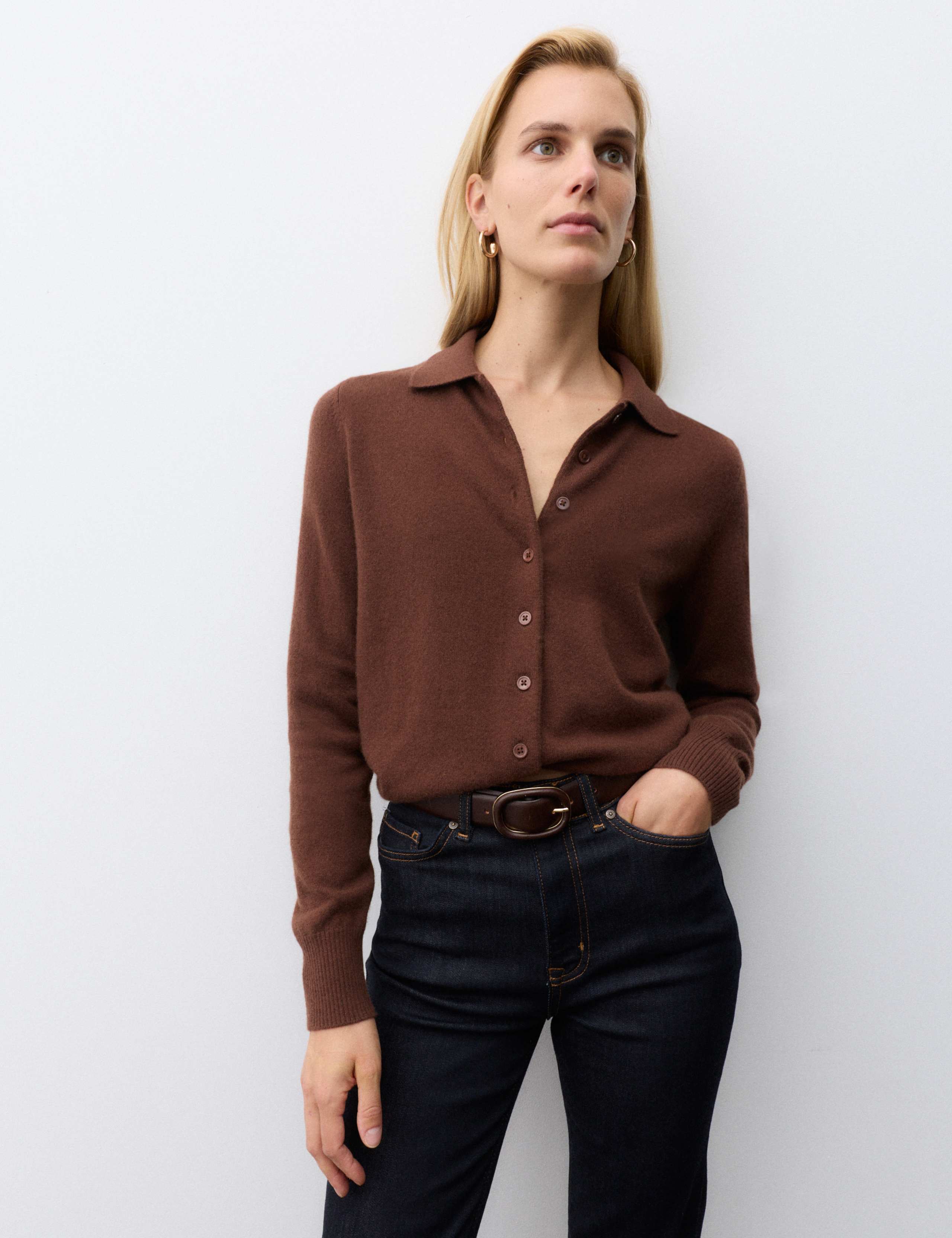 Pure Cashmere Collared Button Through Cardigan