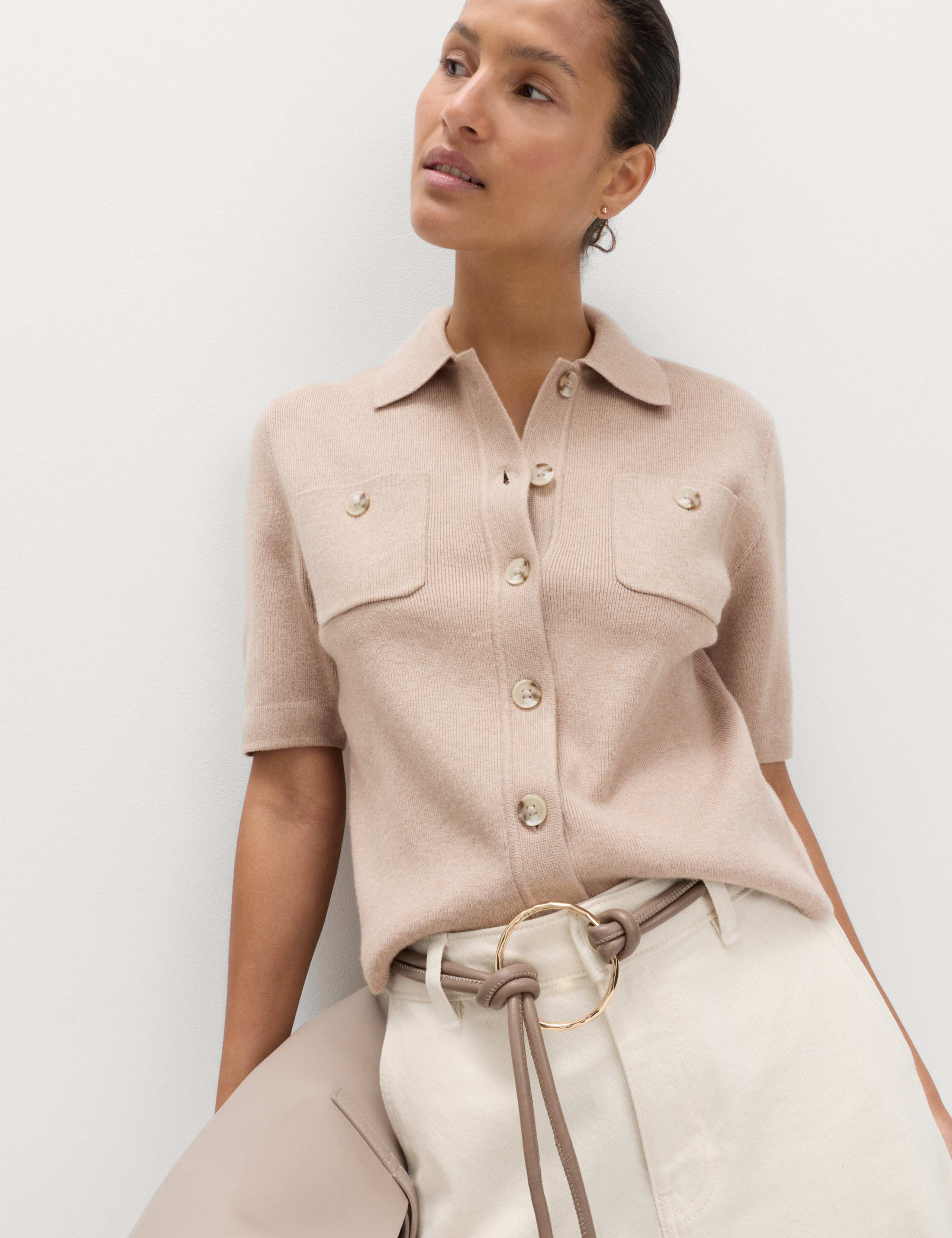 Collared Button Detail Cropped Cardigan