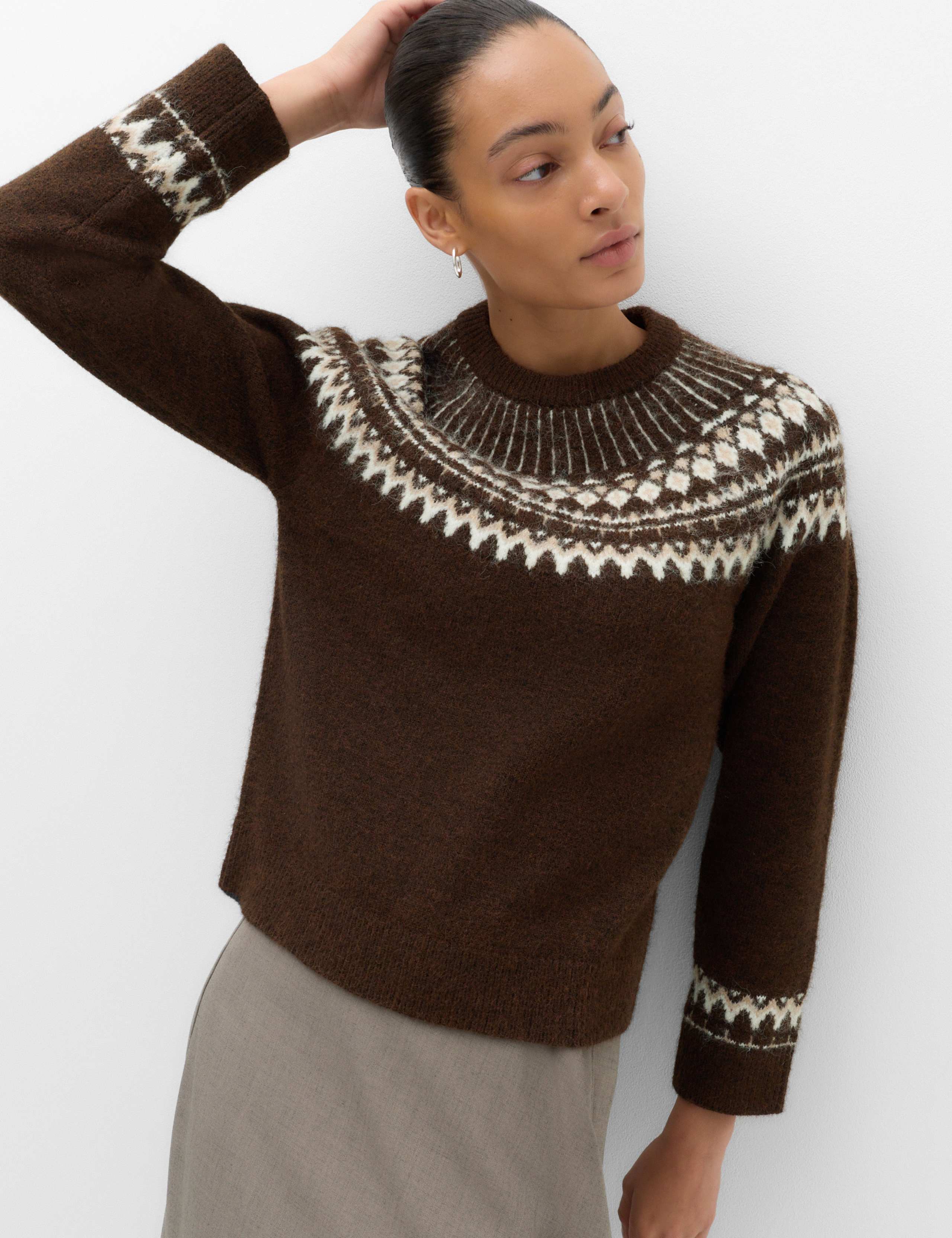 Fairisle Crew Neck Slim Fit Jumper with Wool