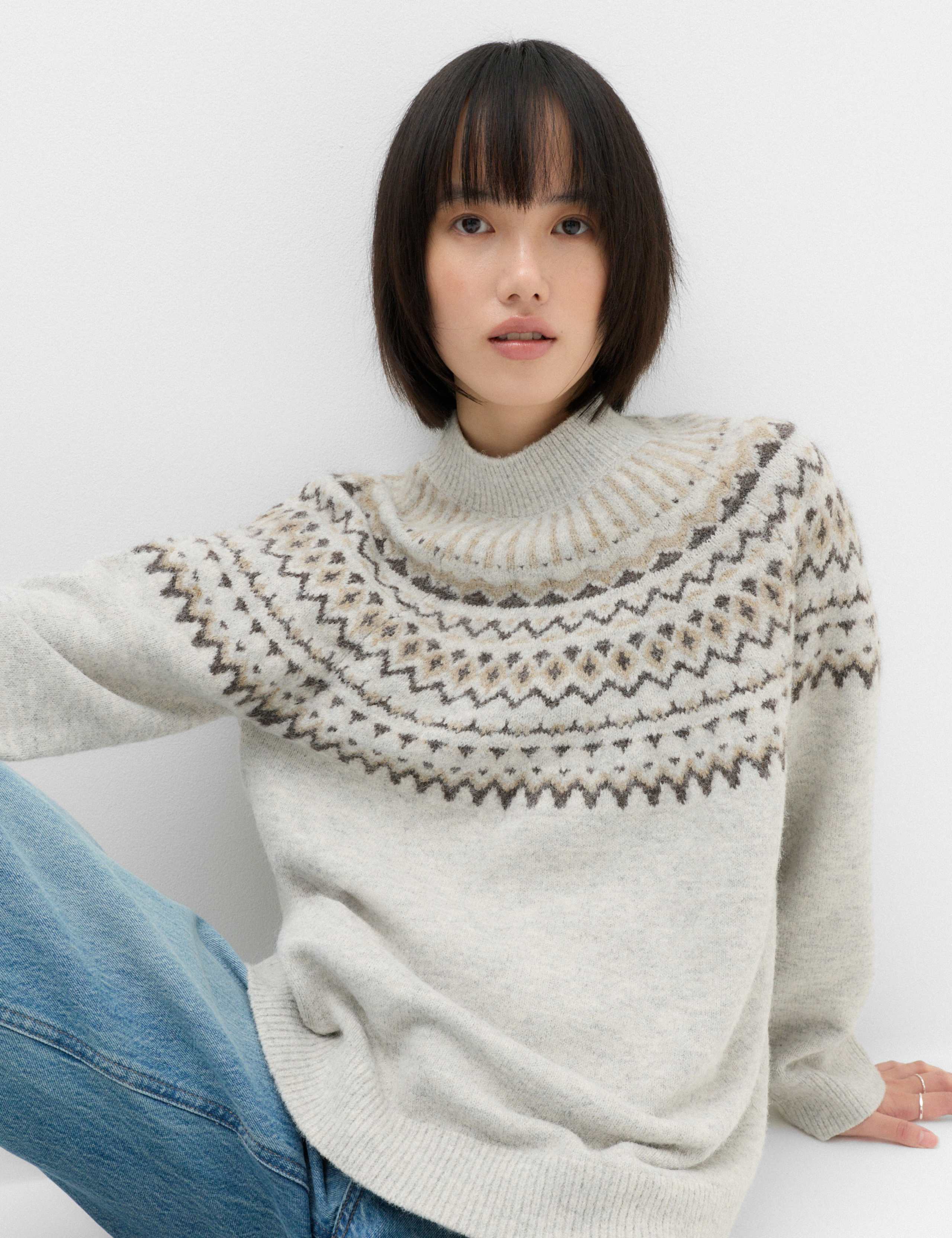 Fairisle Funnel Neck Christmas Jumper With Wool