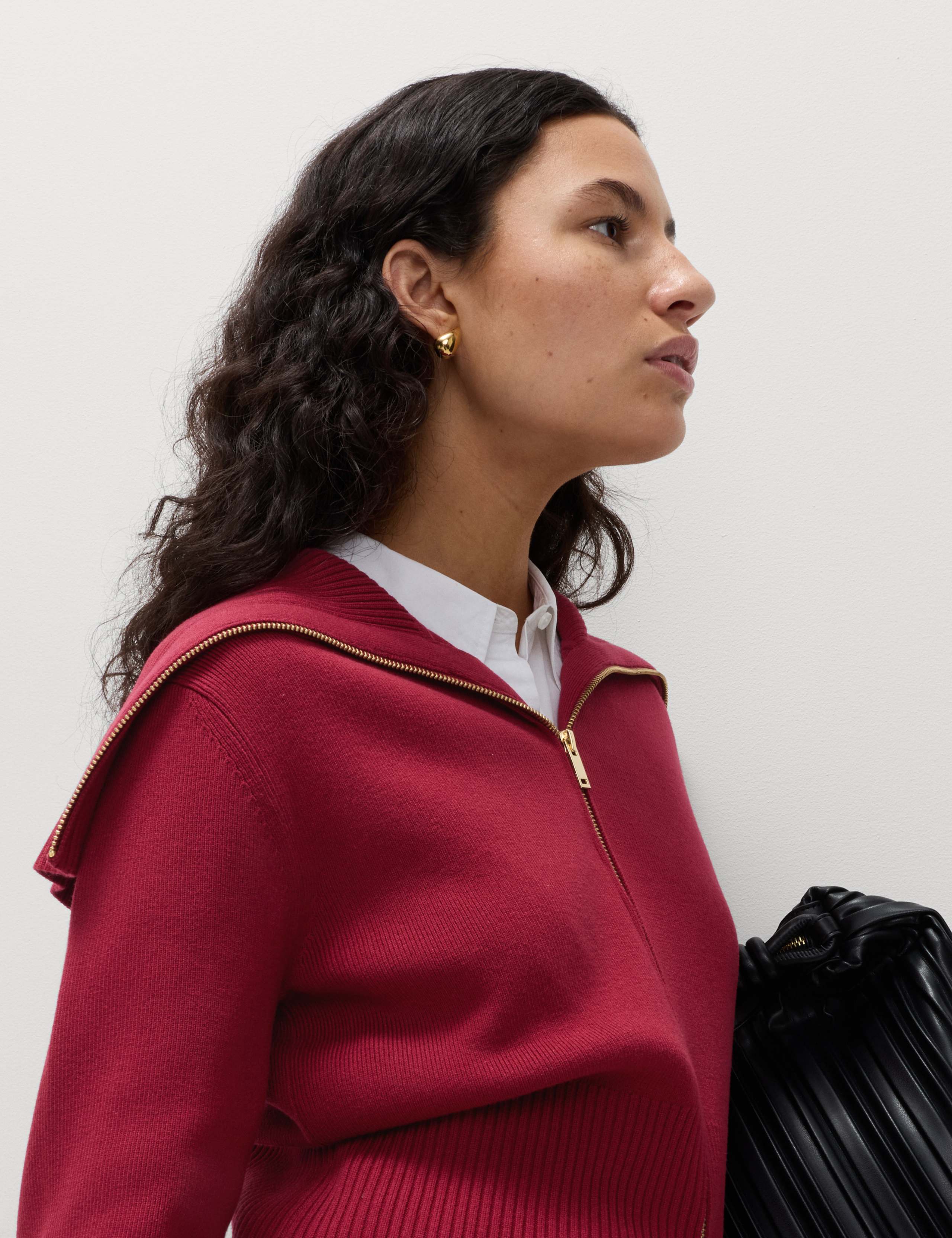 Collared Zip Up Slim Fit Knitted Jacket