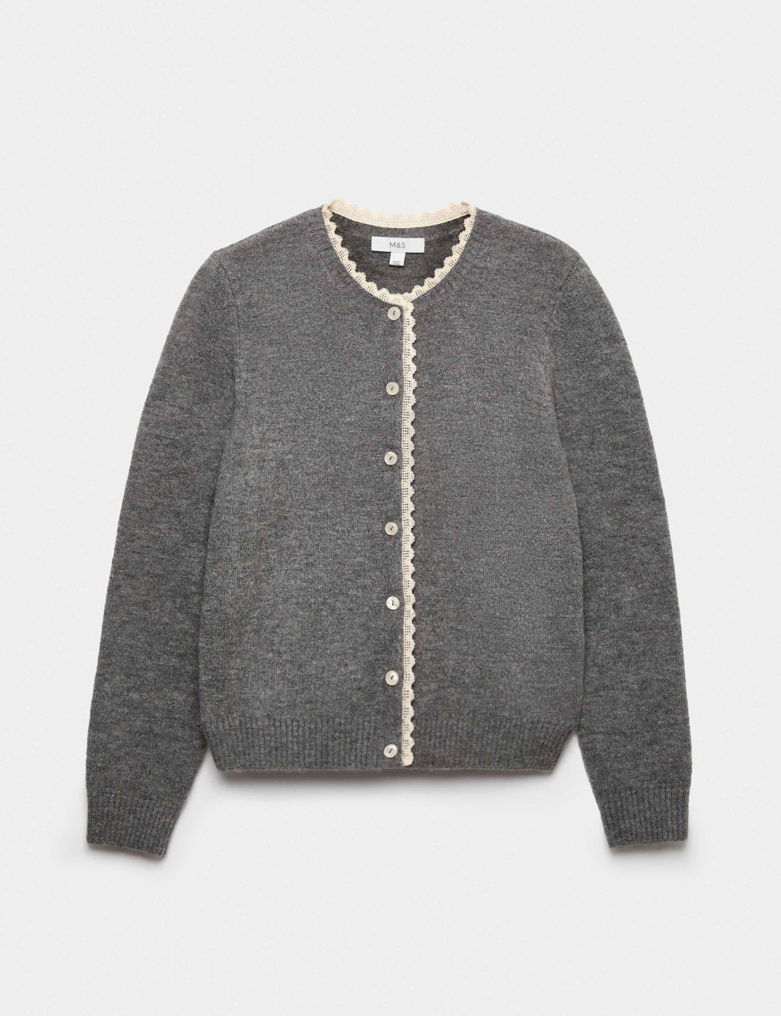 Lace Detail Crew Neck Cardigan