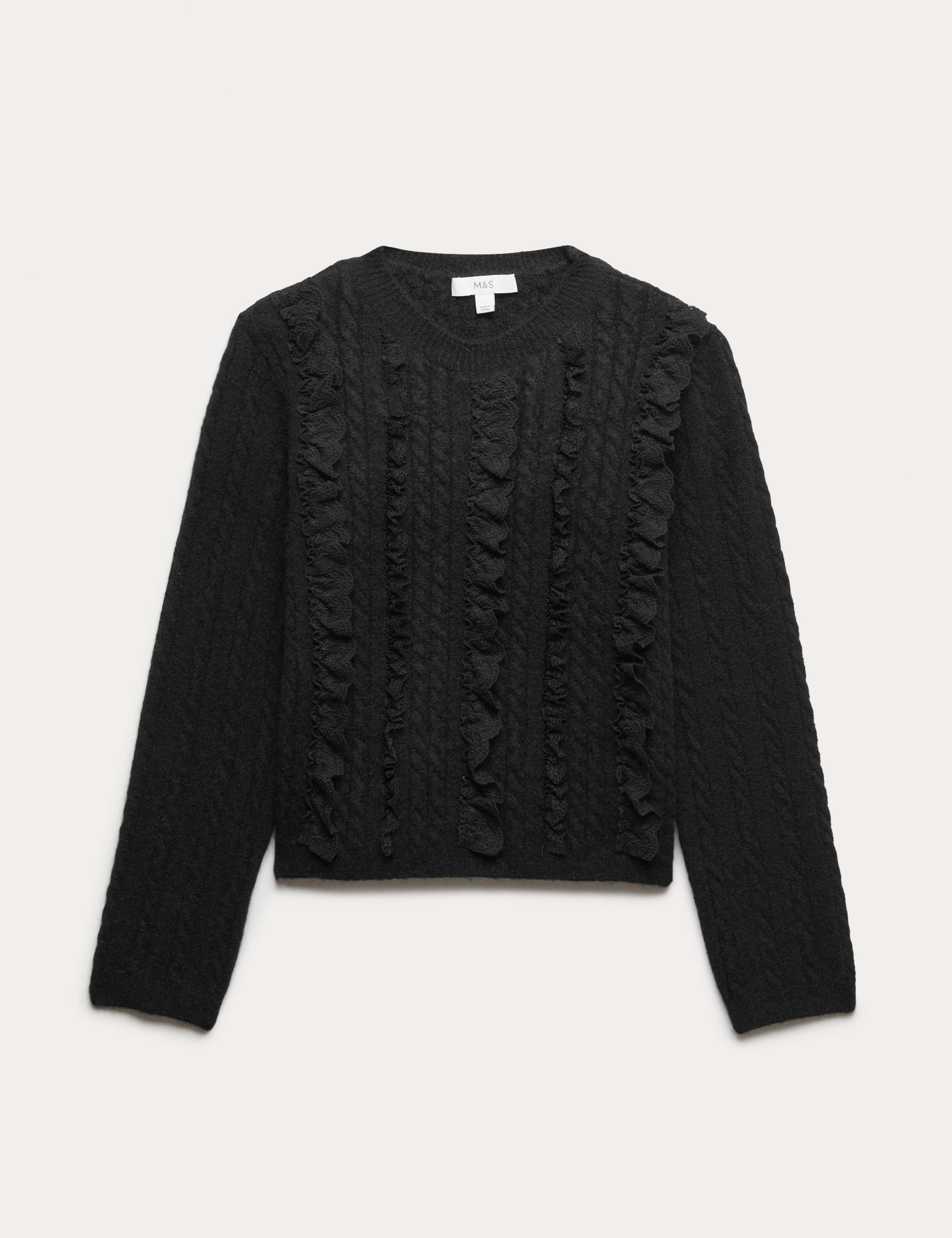 Textured Ruffle Crew Neck Jumper with Wool