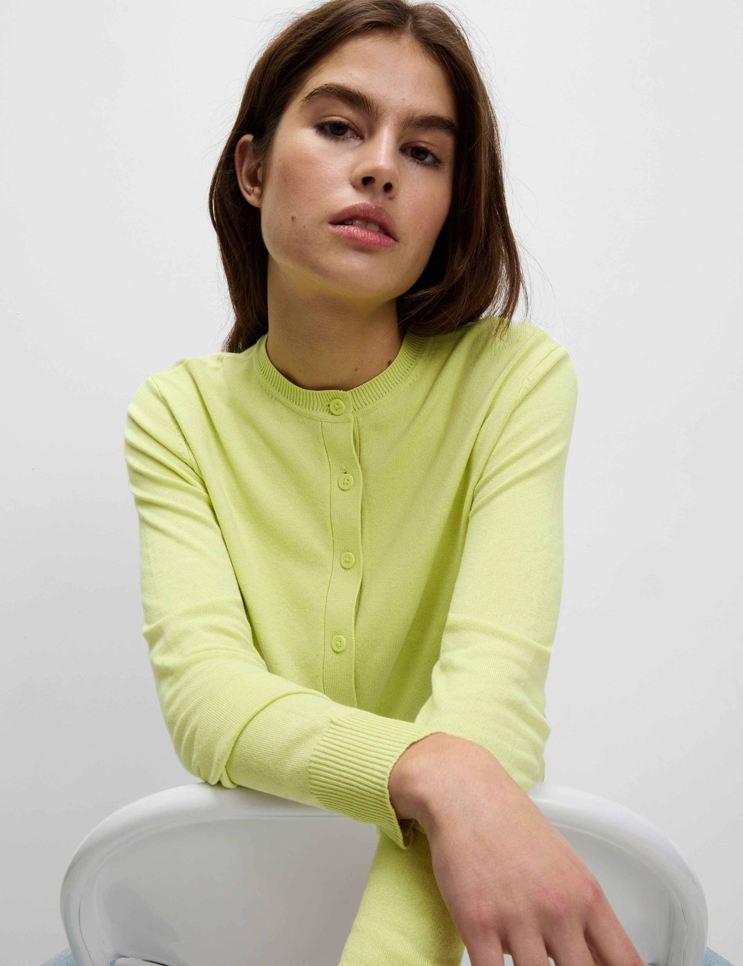 Crew Neck Button Front Cardigan