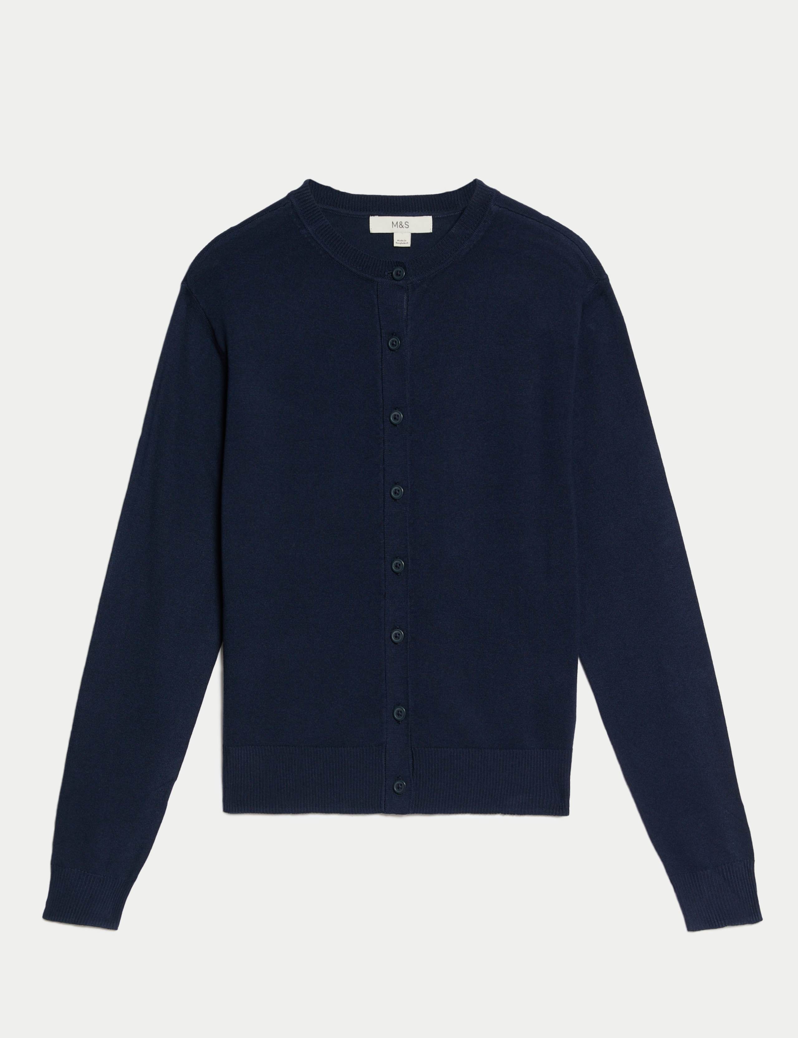 Crew Neck Button Front Cardigan