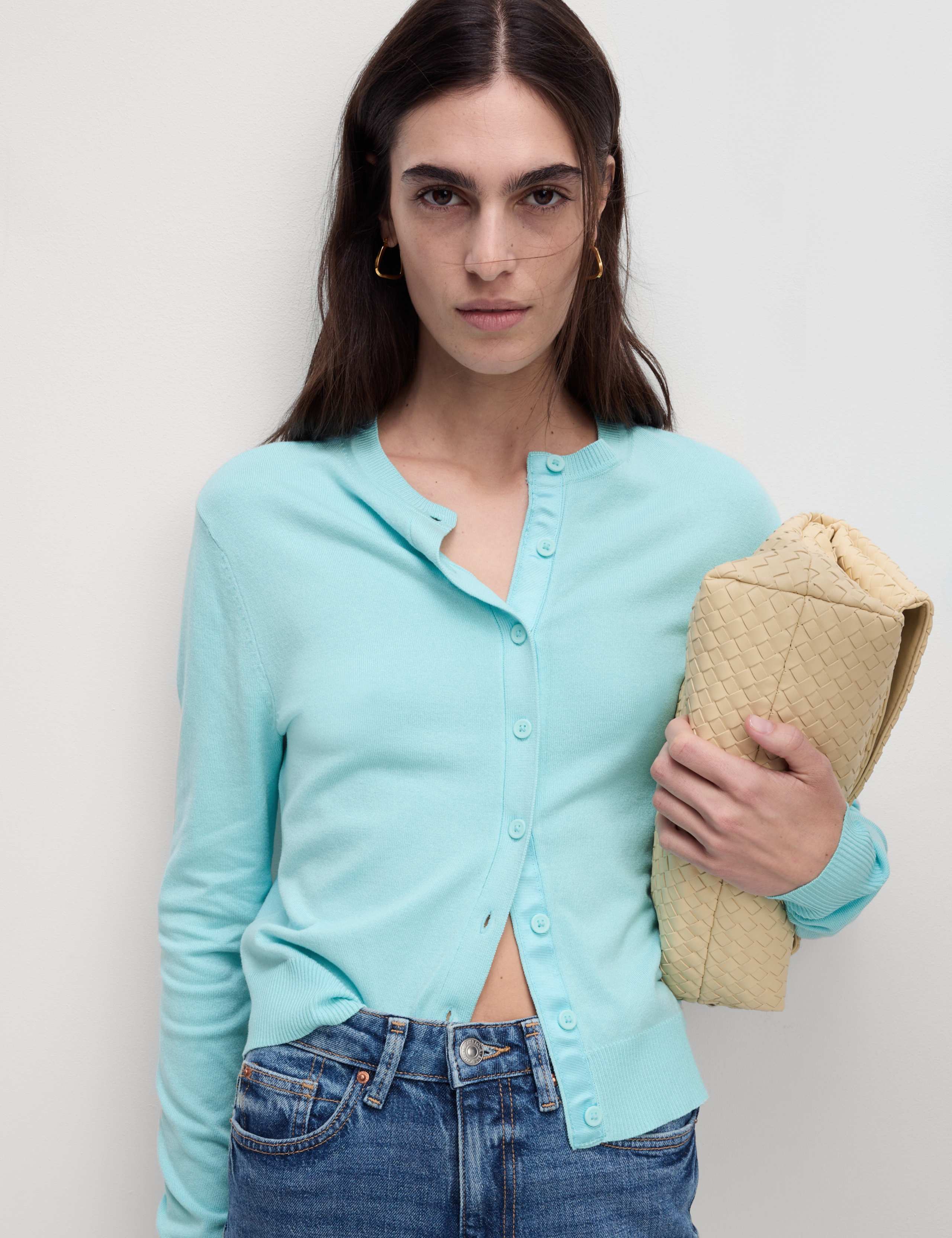 Crew Neck Button Front Cardigan