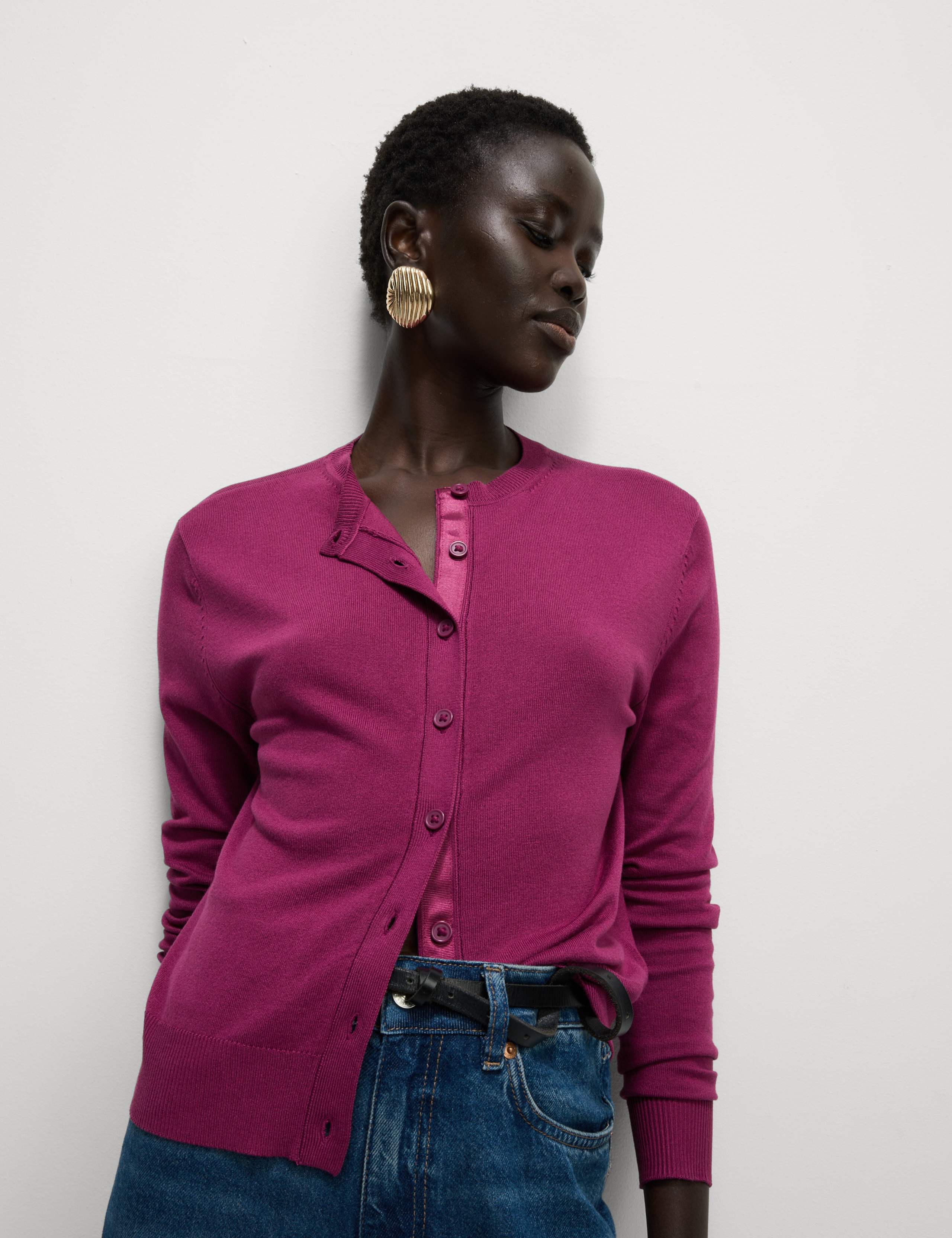 Crew Neck Button Front Cardigan