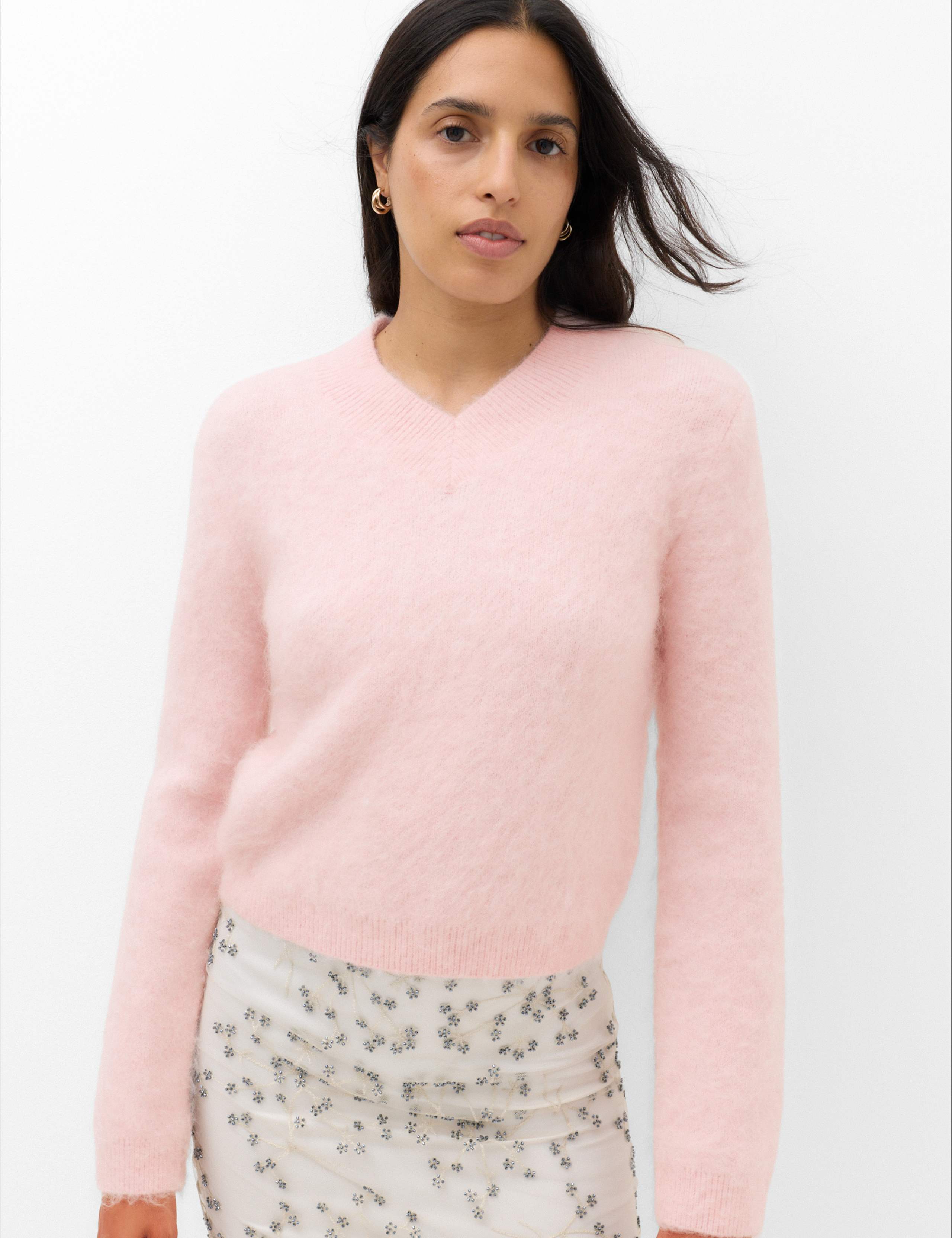 Wool Blend V-Neck Jumper with Mohair